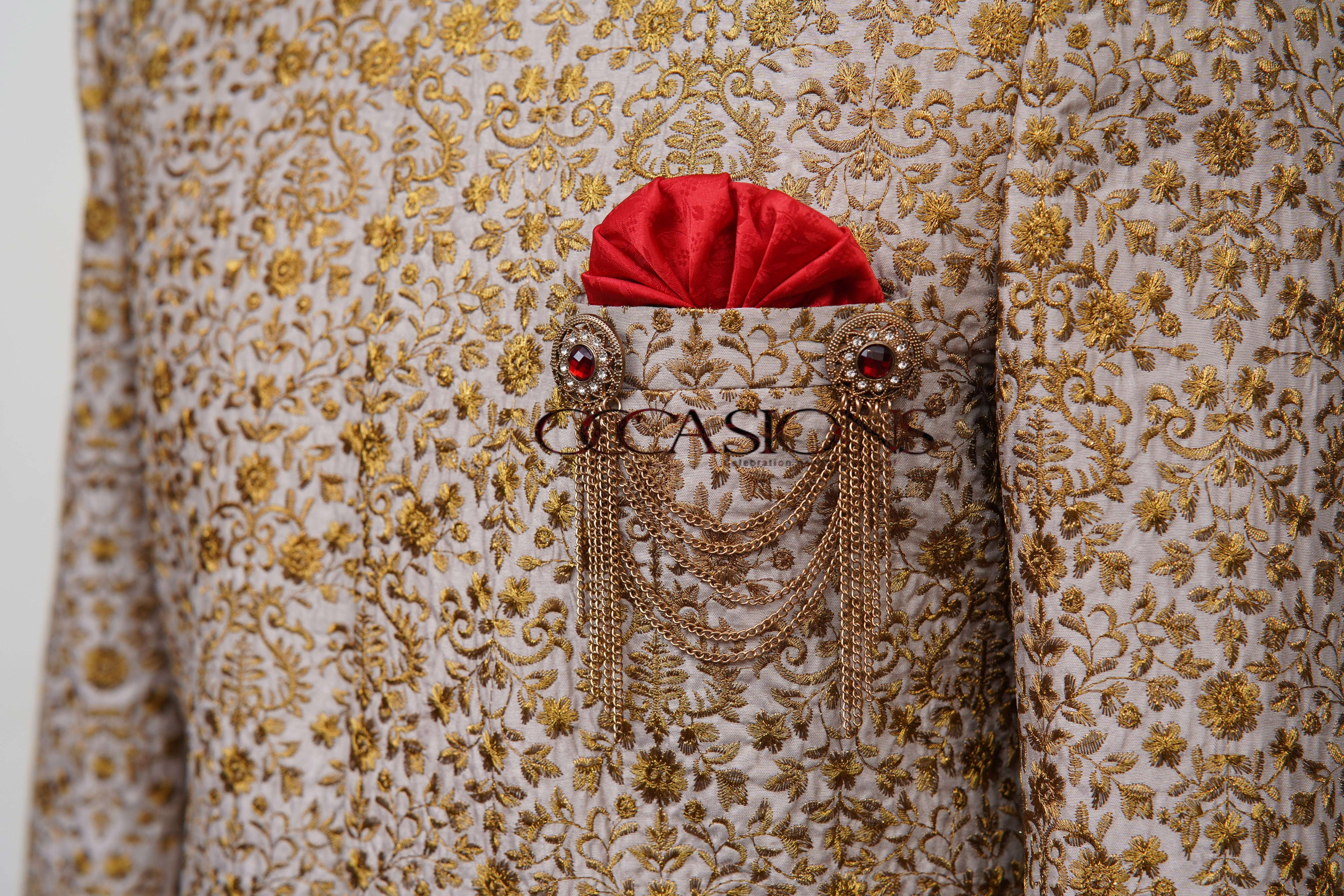 Antique Gold Cheiko Design Sherwani Golden