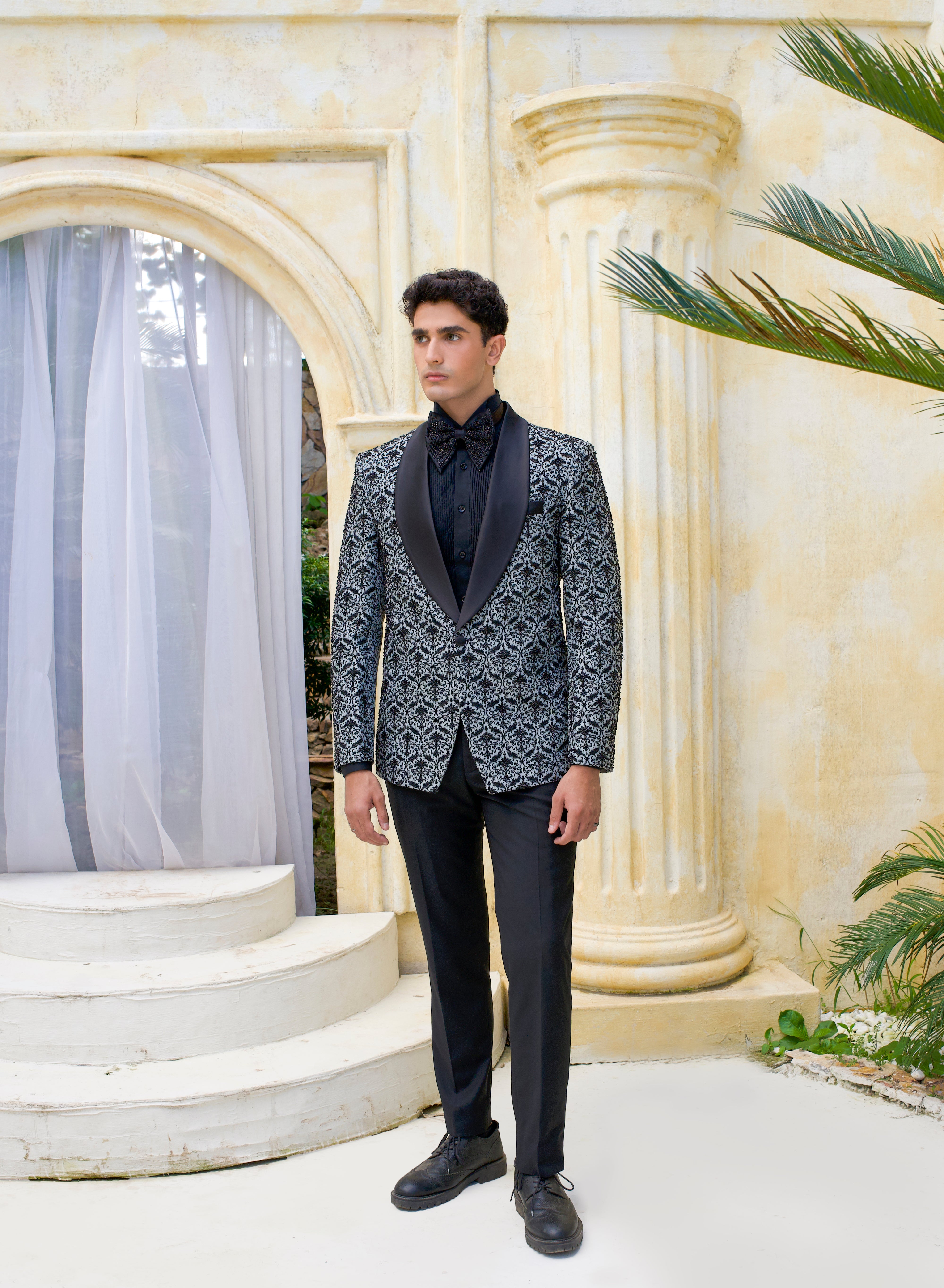 Greyish Black Embelished 2piece Tuxedo Suit