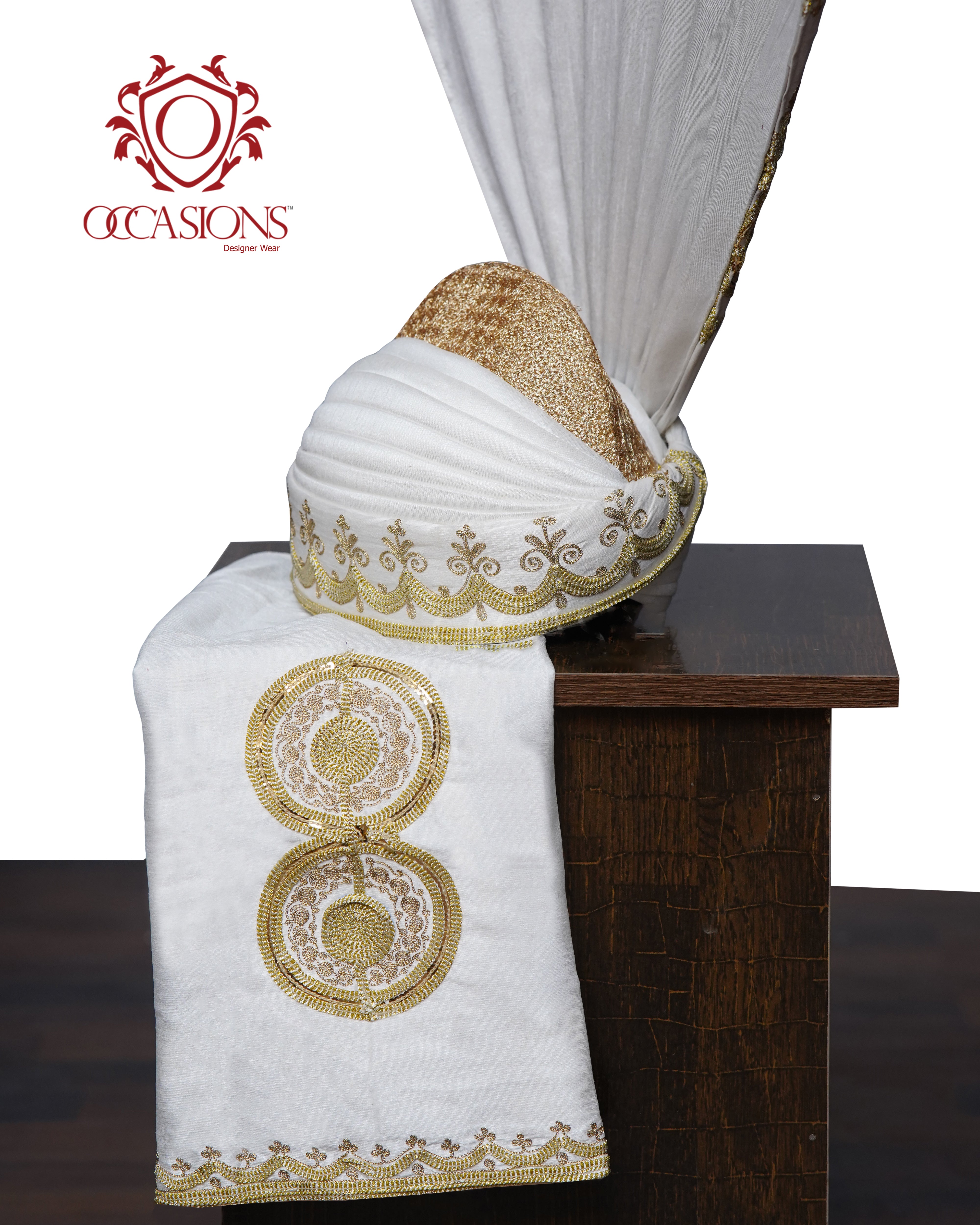Designer Aitchison Turban in White Gold