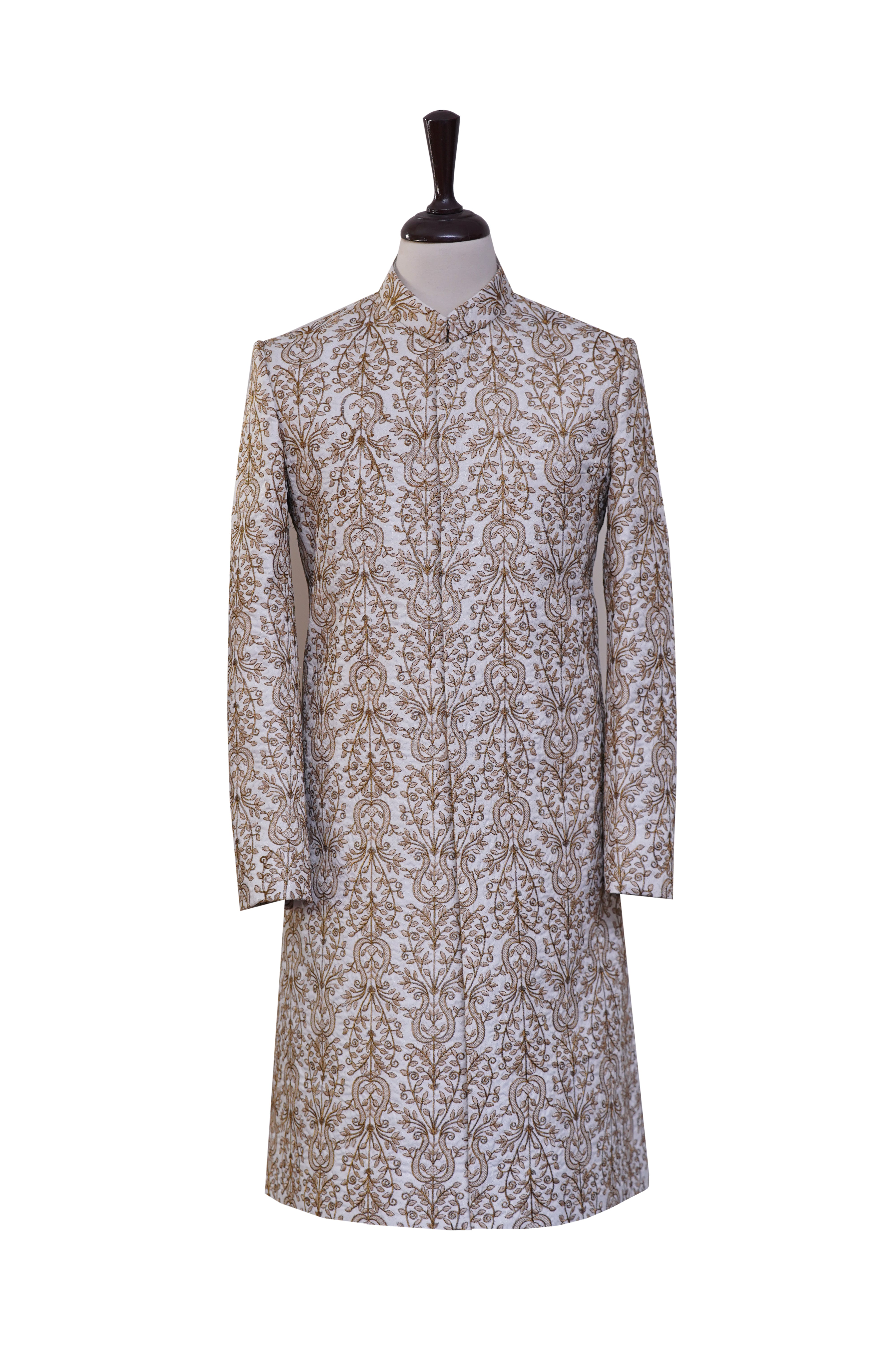 Embroidered Ivory White Golden Sherwani White Golden