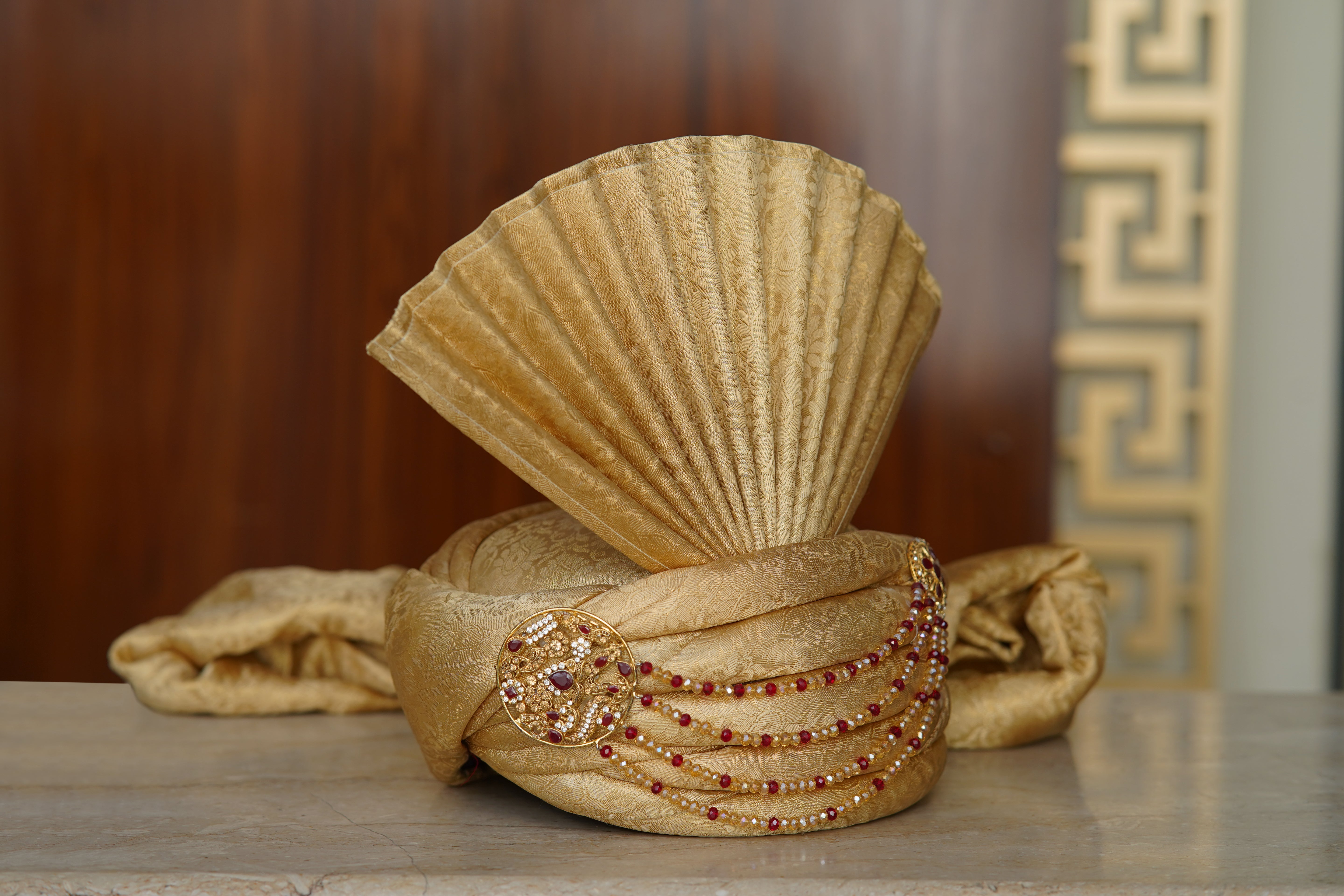 Rajasthani Golden Pagdi Long Tail Brooch n Mala