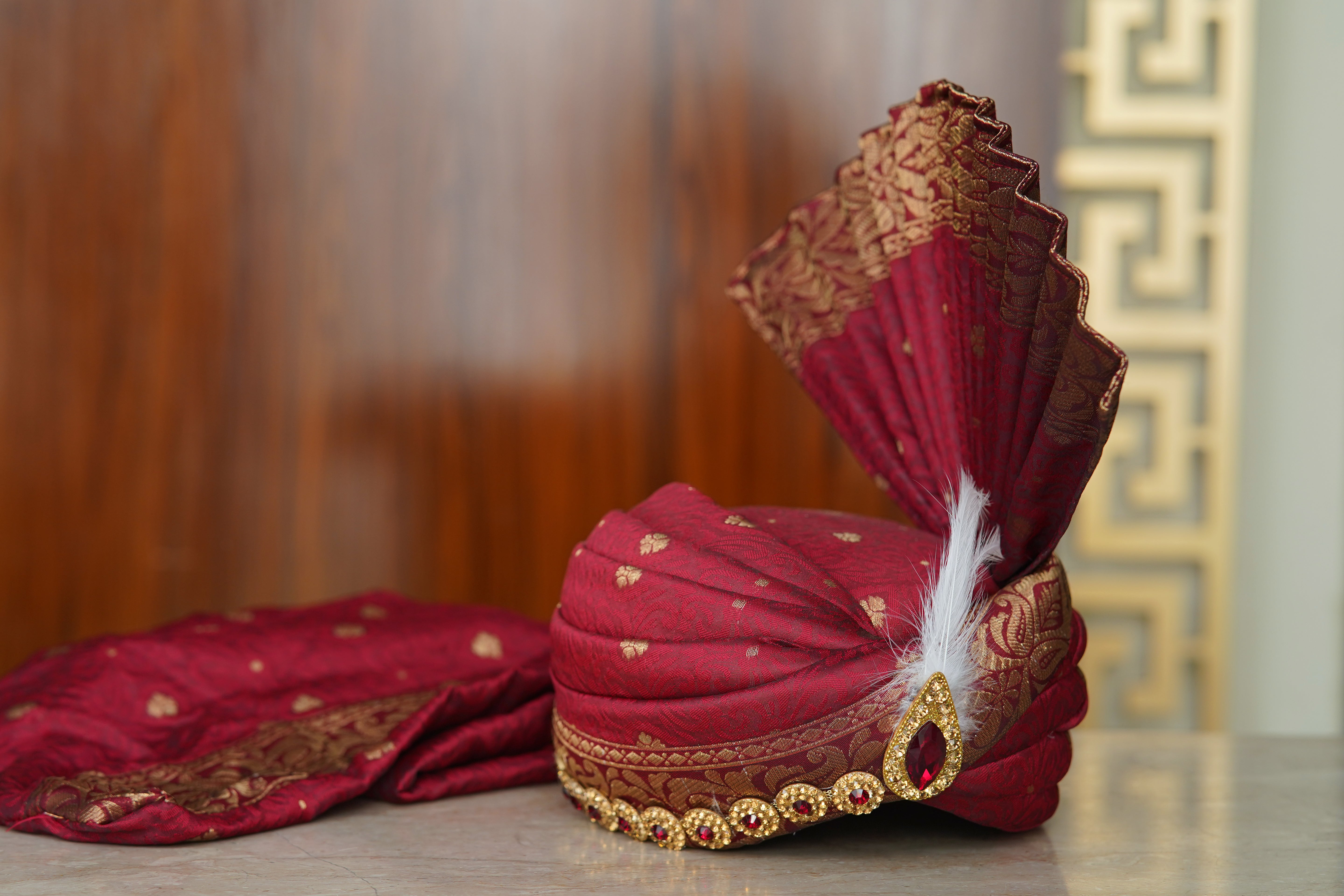 Rajasthani Pagdi Long Tail Brooch n Feather with Mala