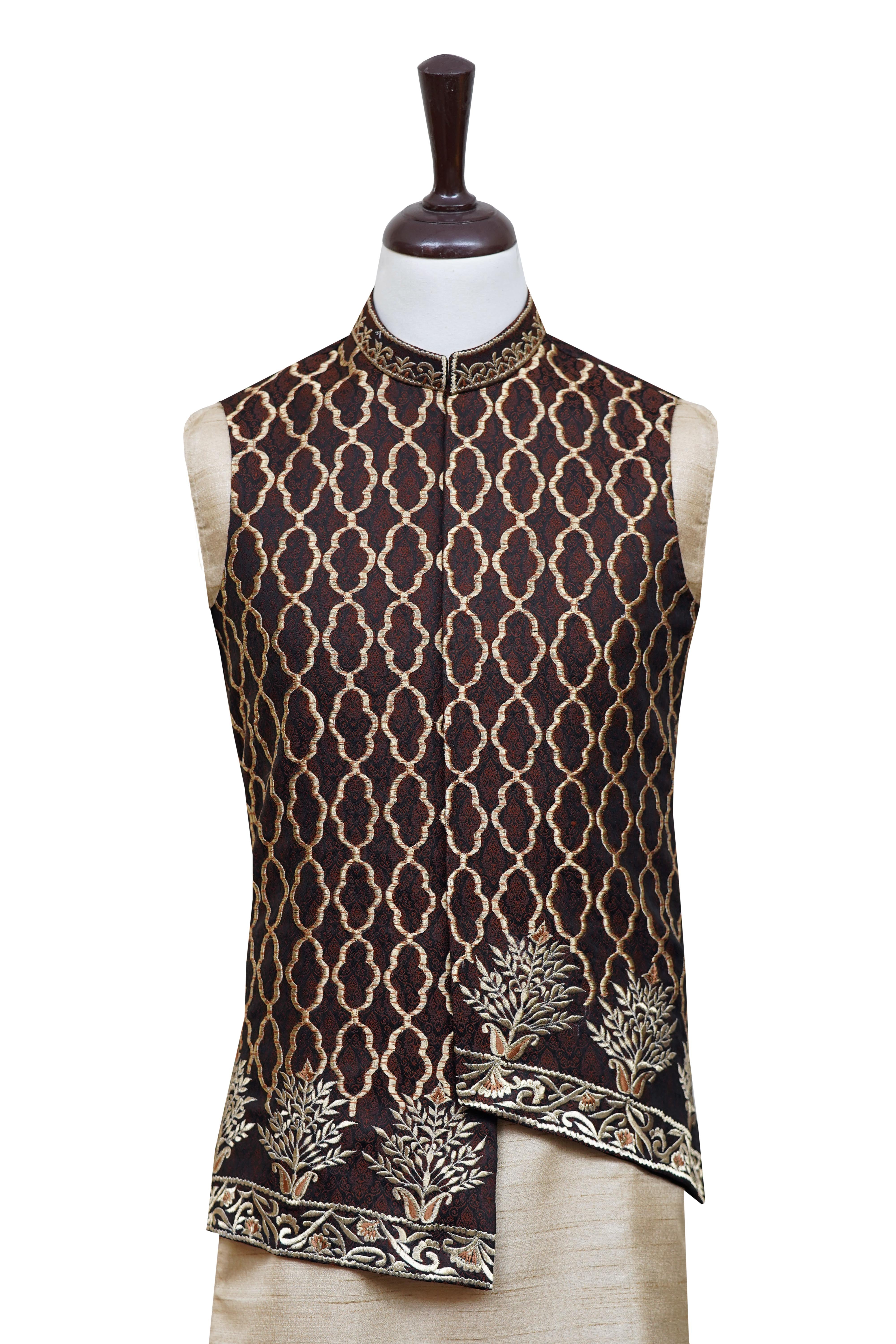 Angled Brown Golden Waistcoat Brown Gold