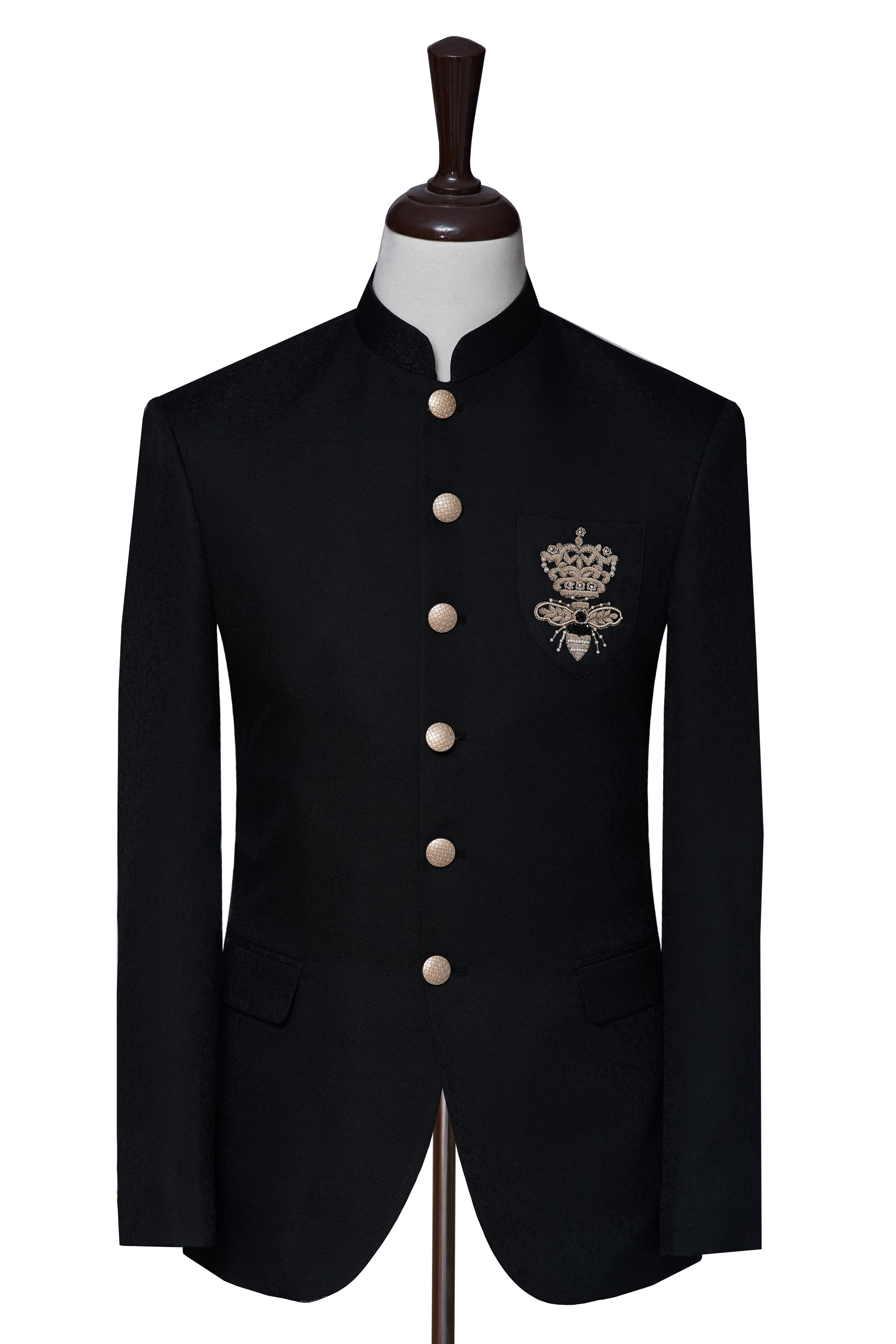 Black Honeybee Motif Prince Coat Black