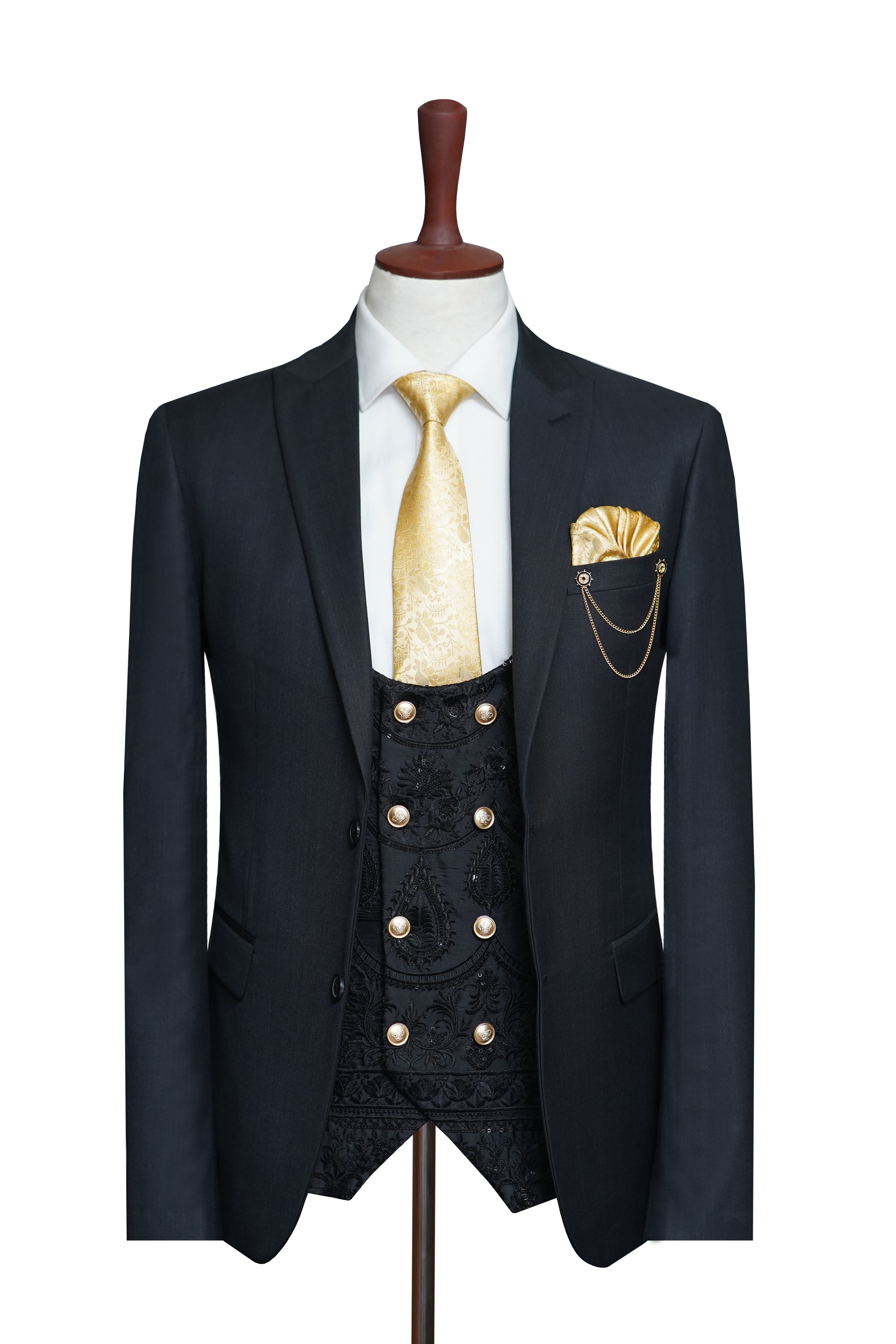 Tropical Black Three Piece Suit Black