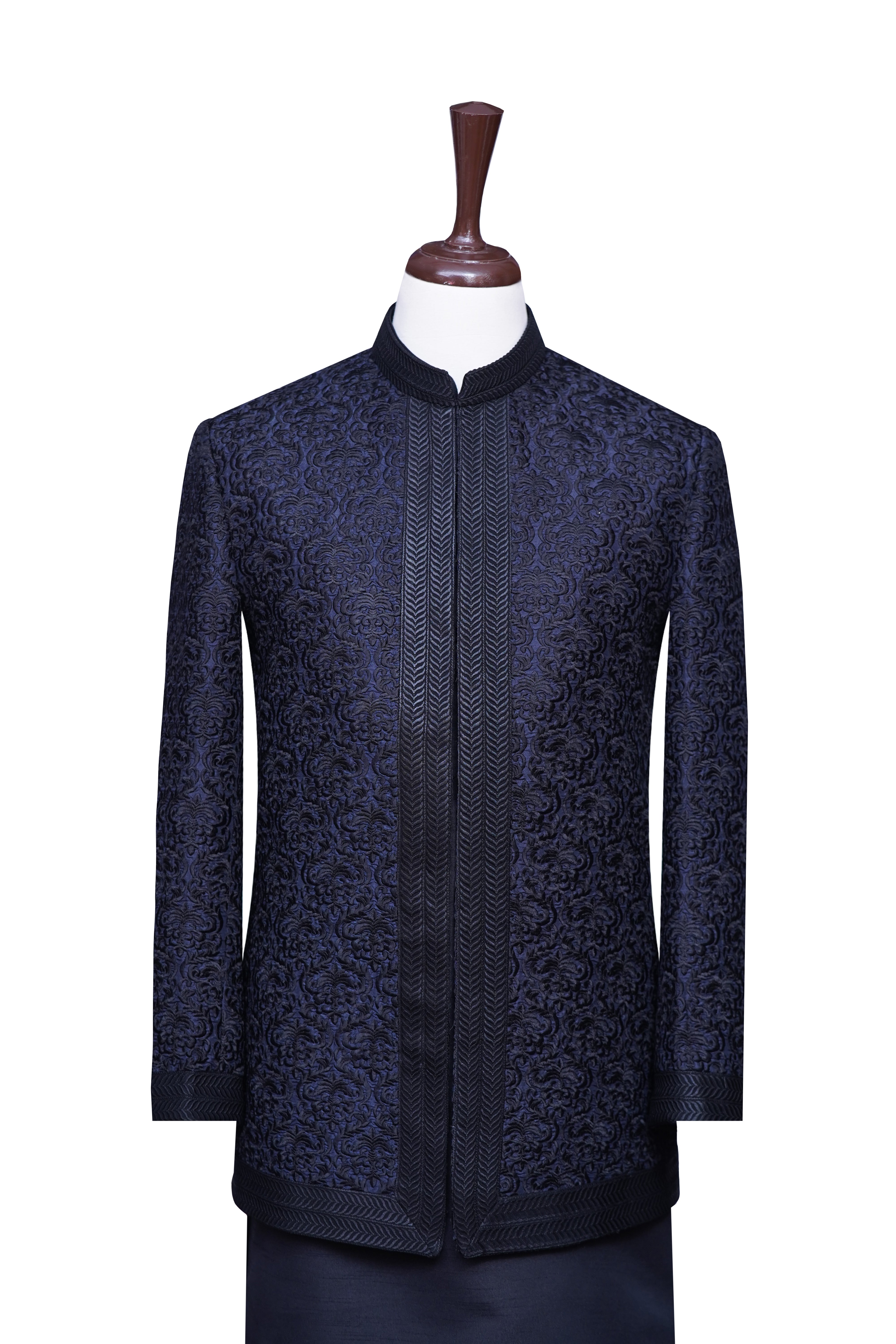 Blue Black Open Gown Style Prince Coat Blue n Black