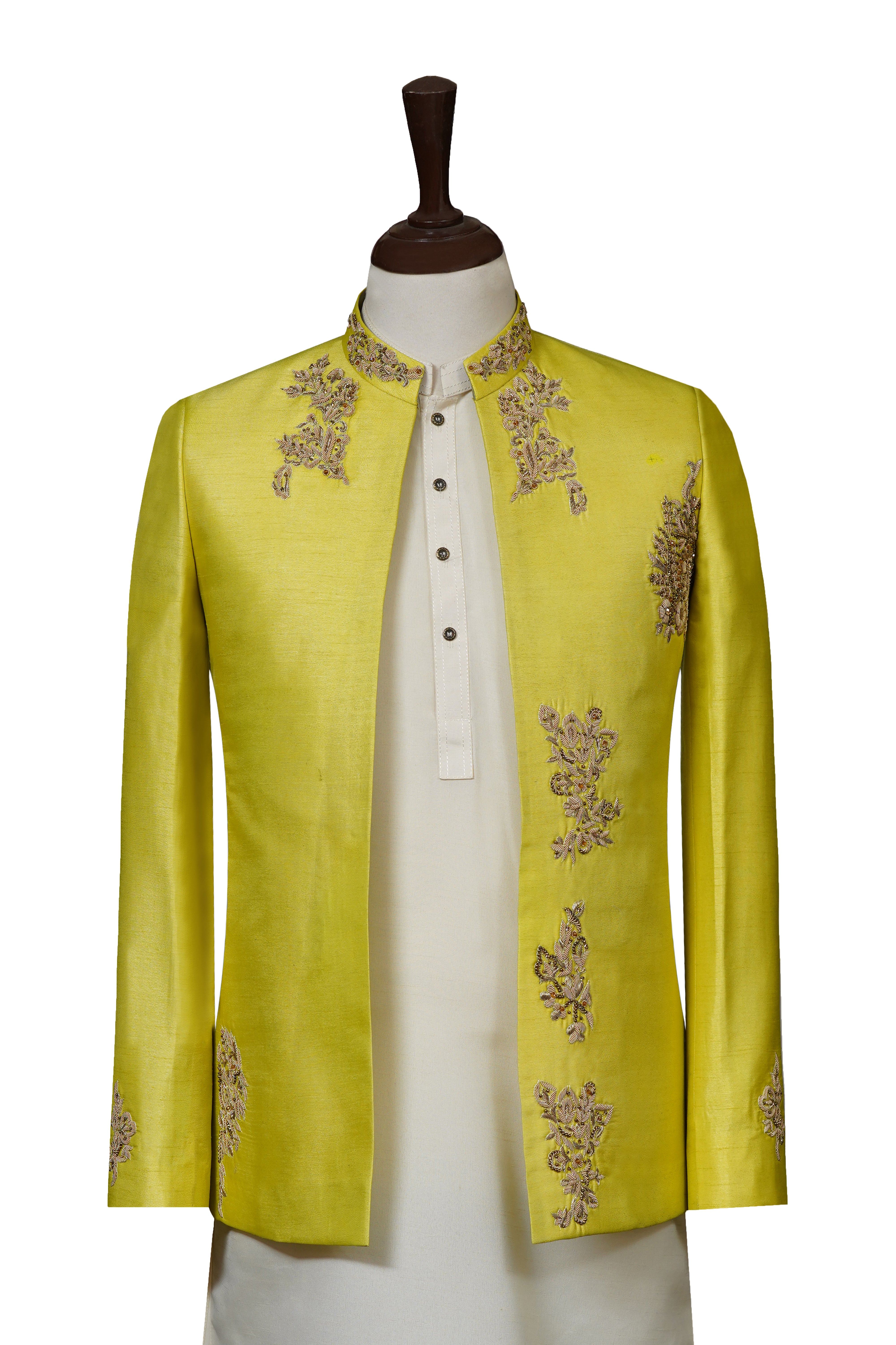 Lime Green Open Gown Groom Prince Coat Pastel Lime Green