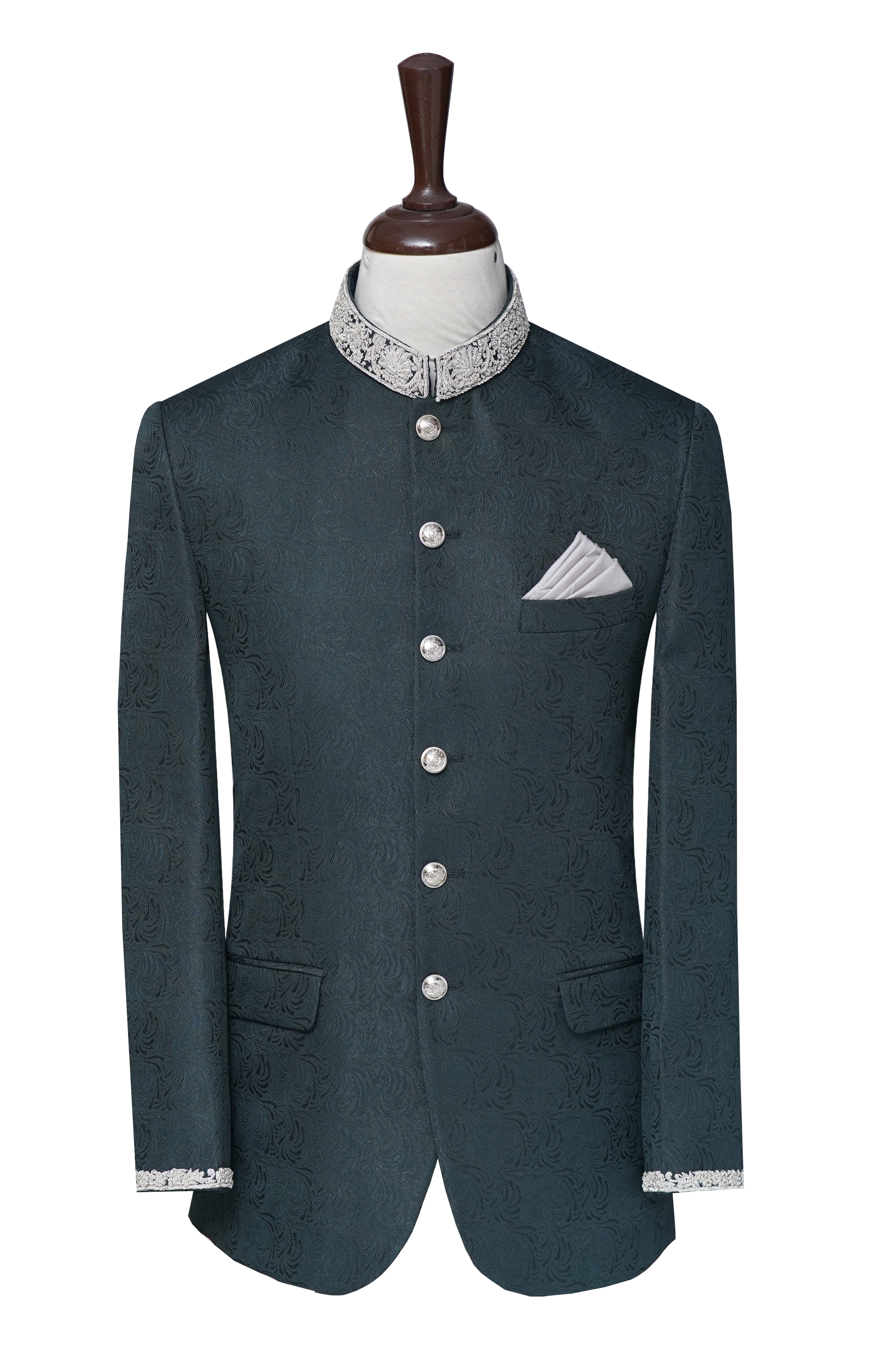 Zinq Green Self Design Prince Coat Zinq Green