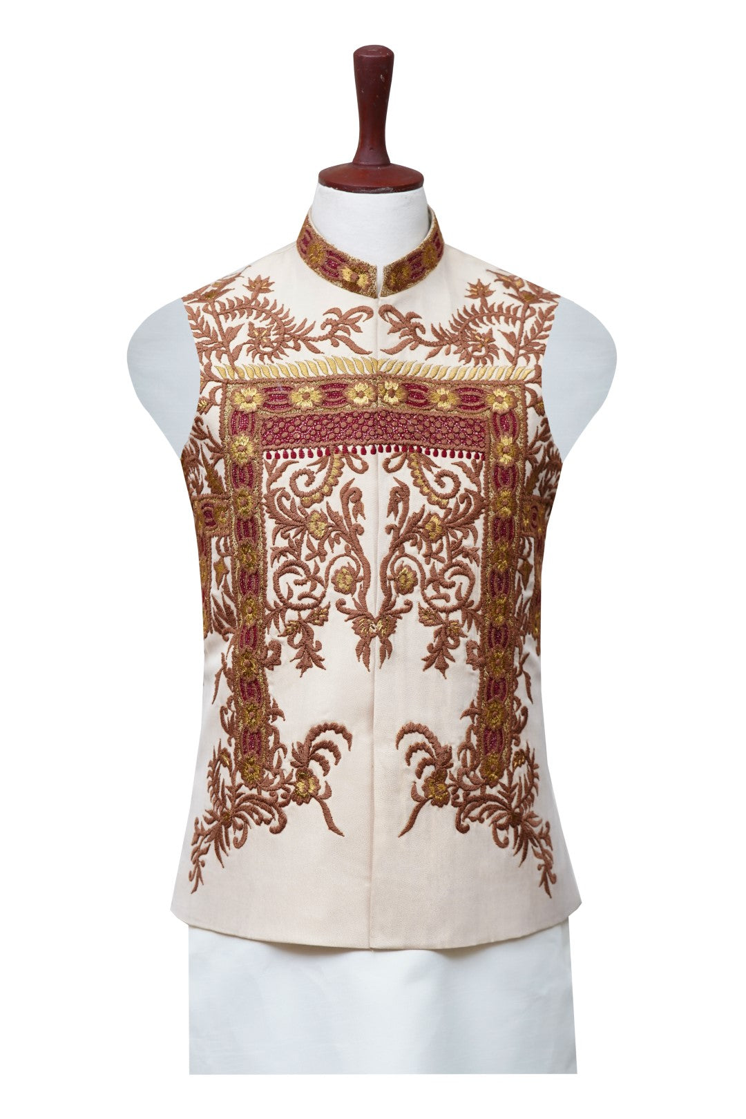 Cream And Brown Waist Coat Off-White