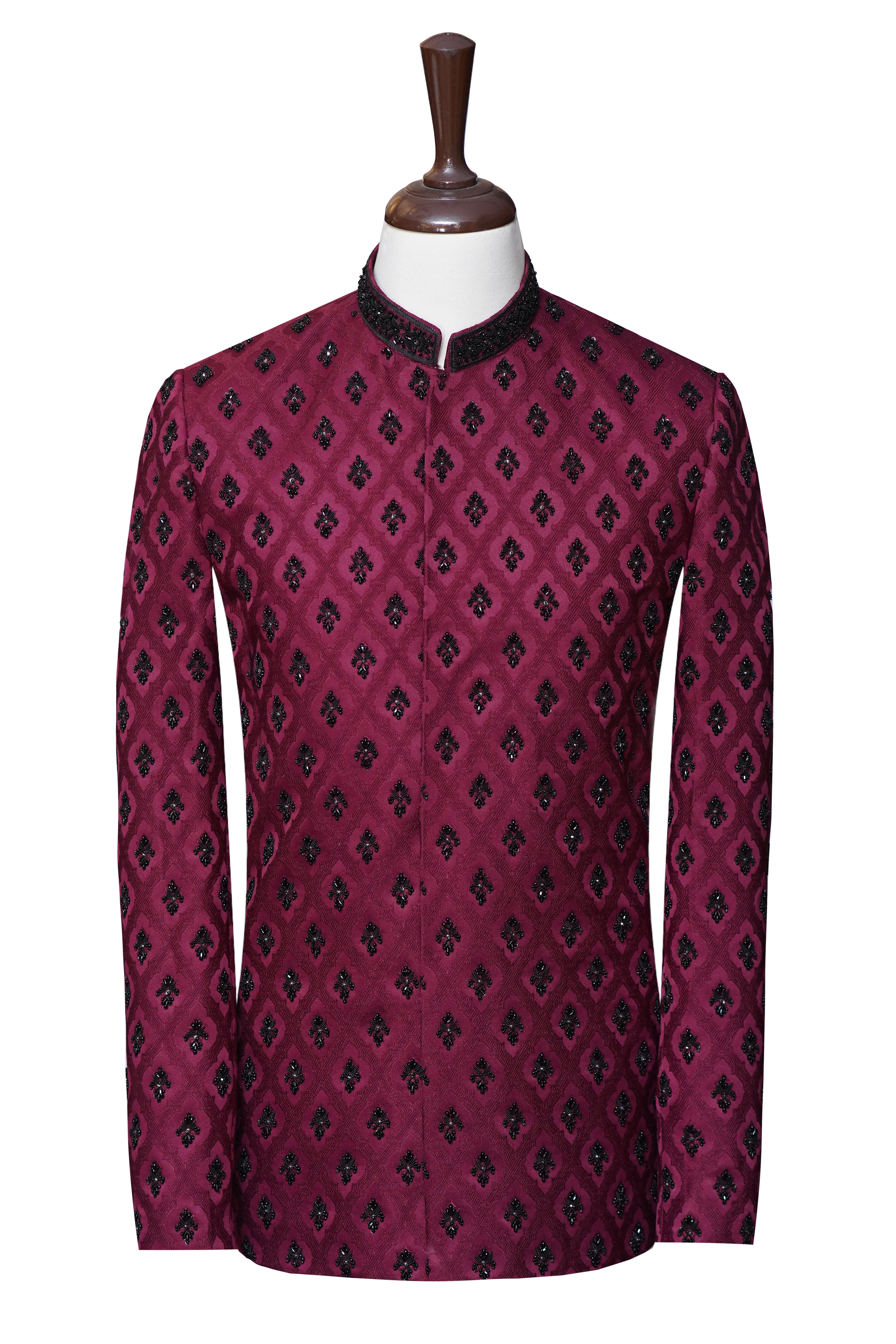 Royal Groom Mehroon Black Prince Coat Maroon