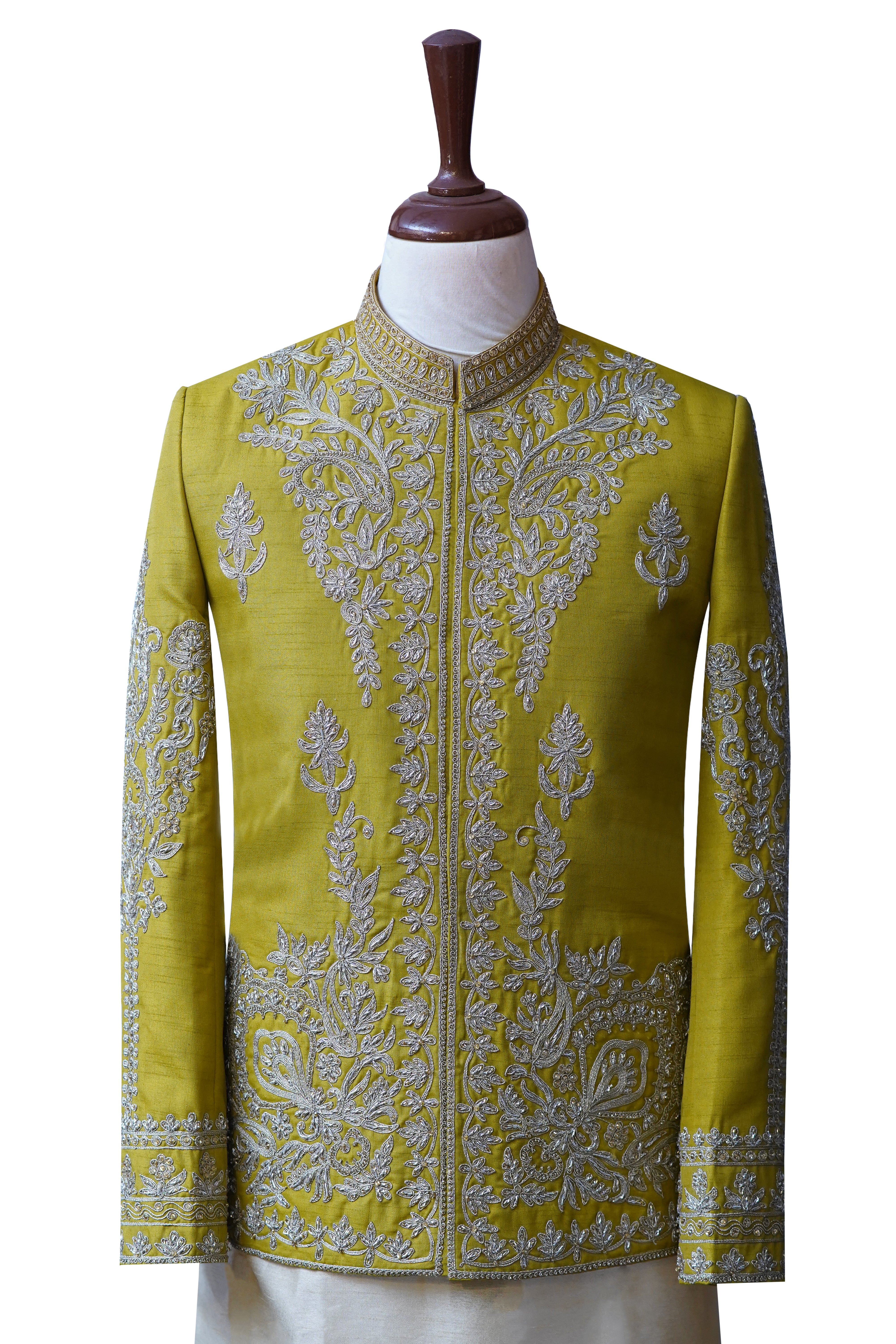 Lime Yellow Dori Work Royal Prince Coat