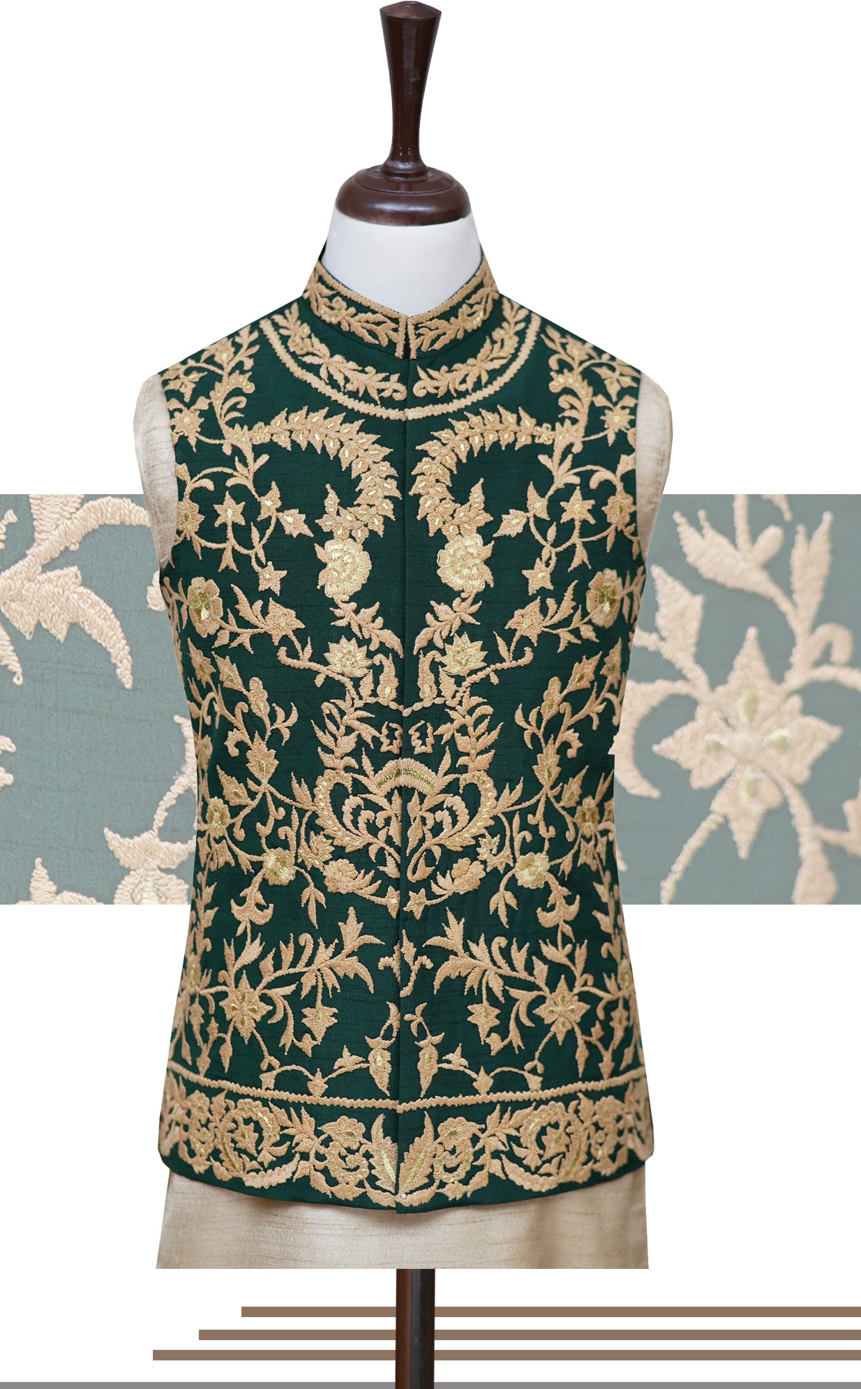 Bottle Green and Gold Waist Coat Bottle Green