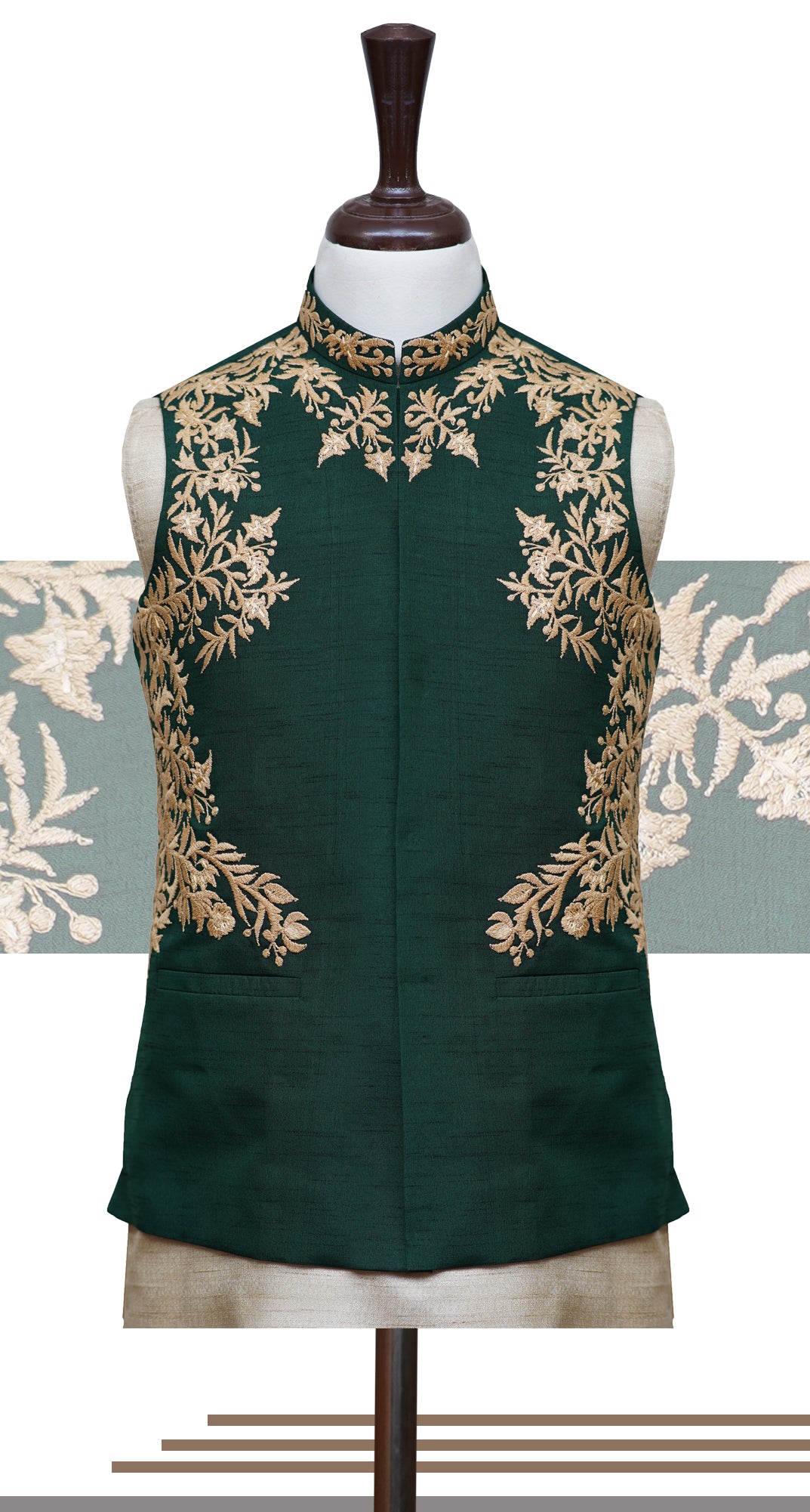 cccDeep Green and Gold Waist Coat	Deep Green