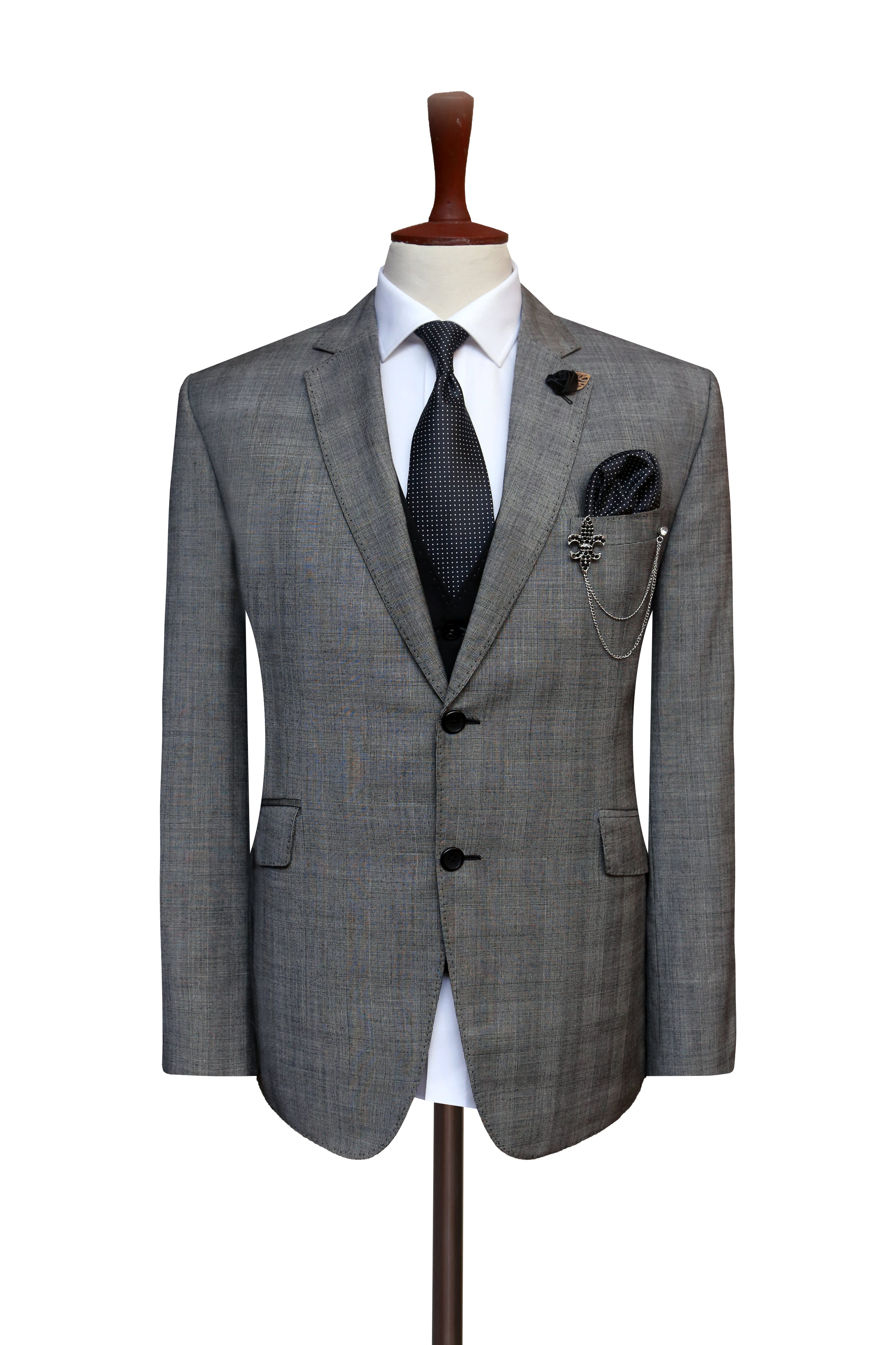 Grey Check Suit With MAX Black