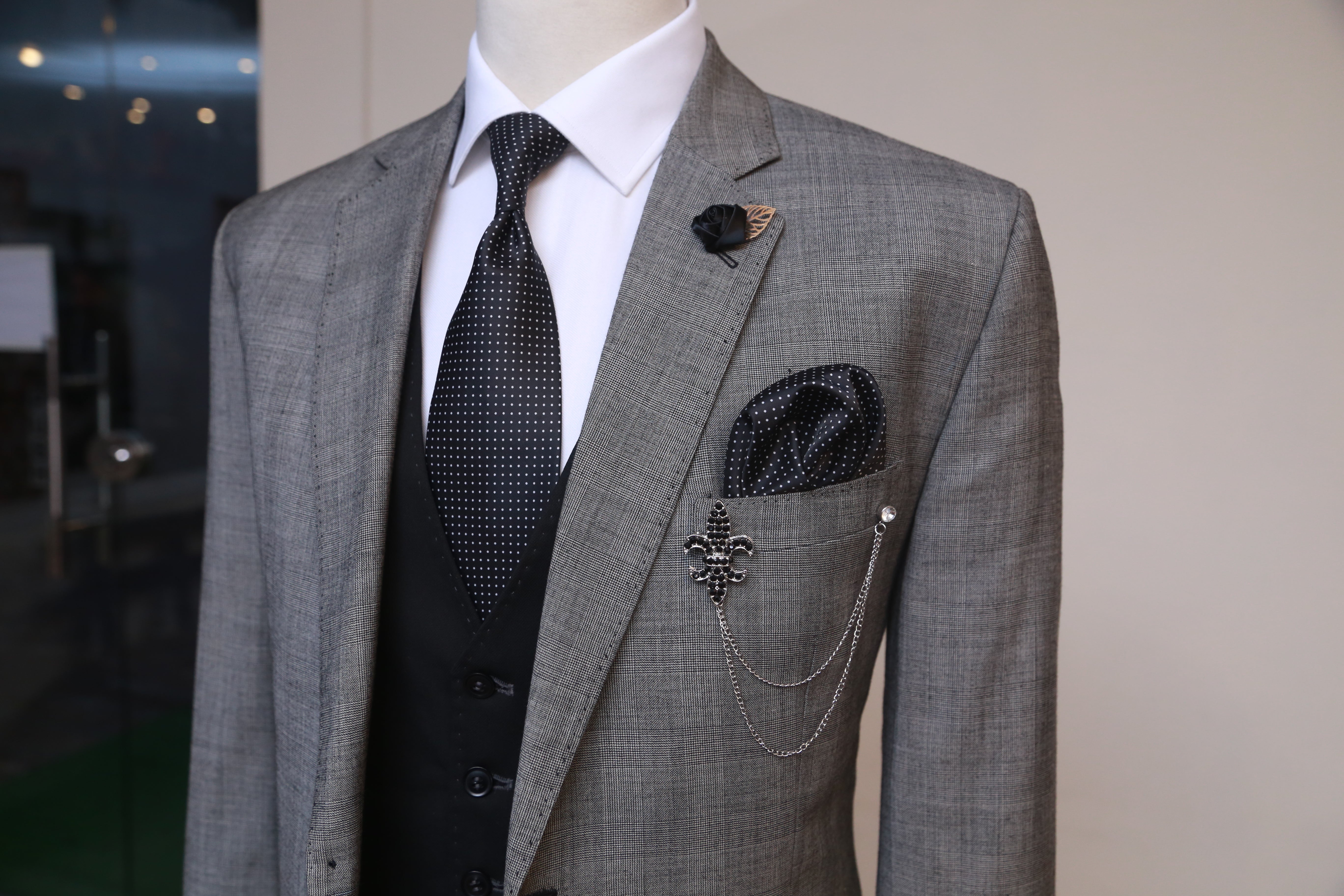 Grey Check Suit With MAX Black
