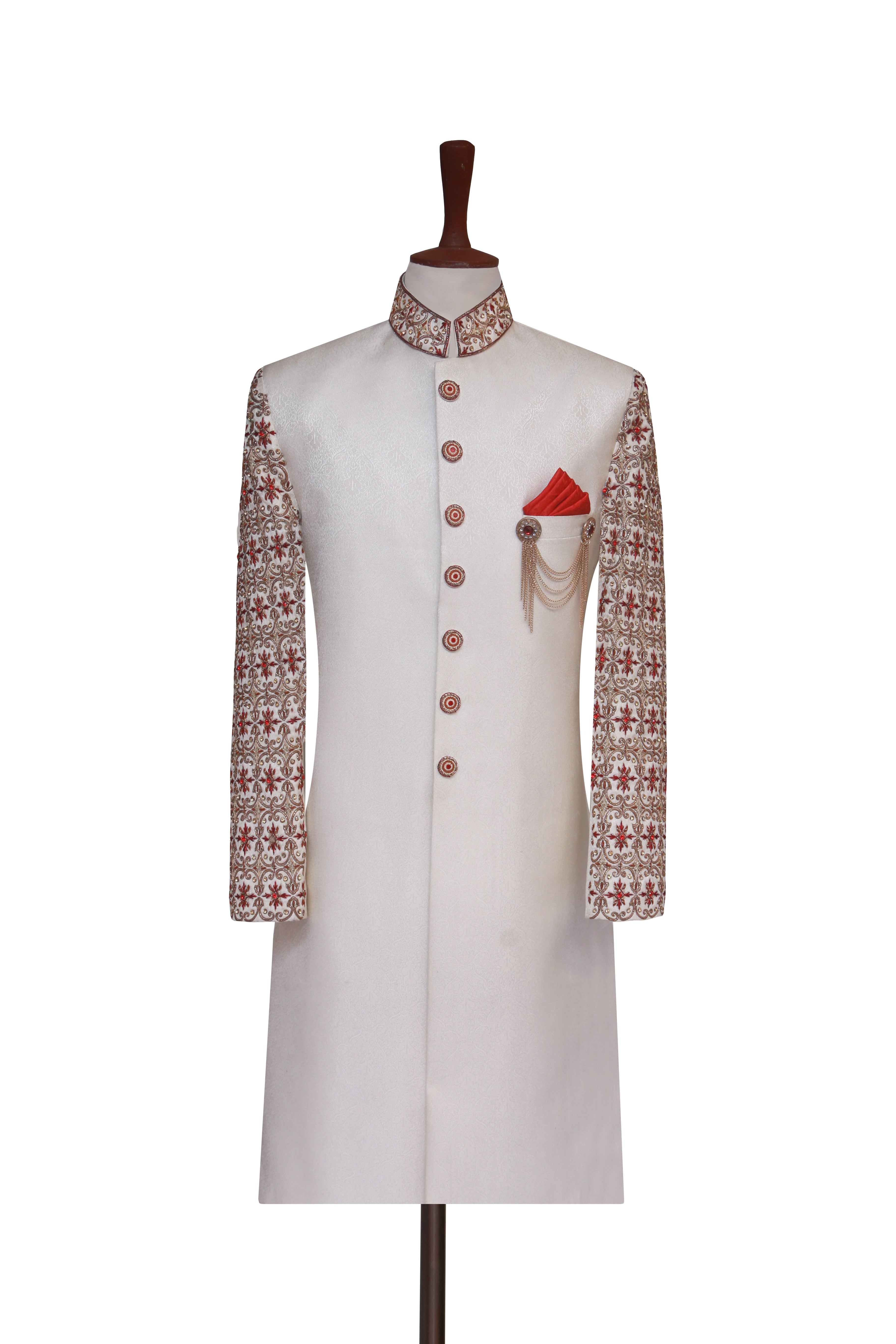 Royal Ivory White Antique Groom Sherwani Ivory White
