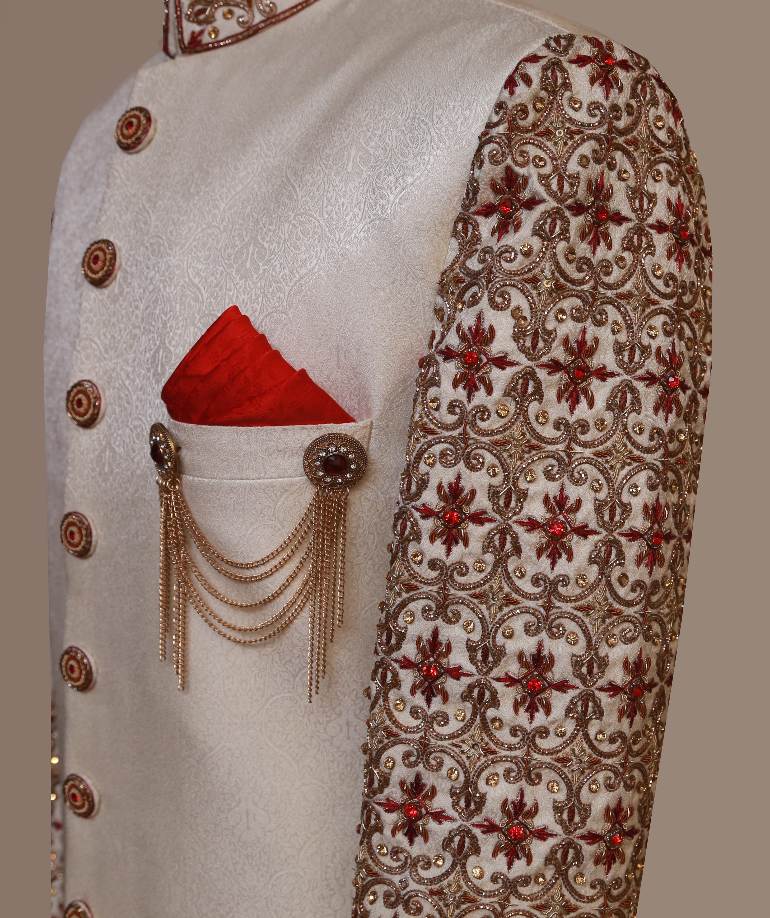 Royal Ivory White Antique Groom Sherwani Ivory White