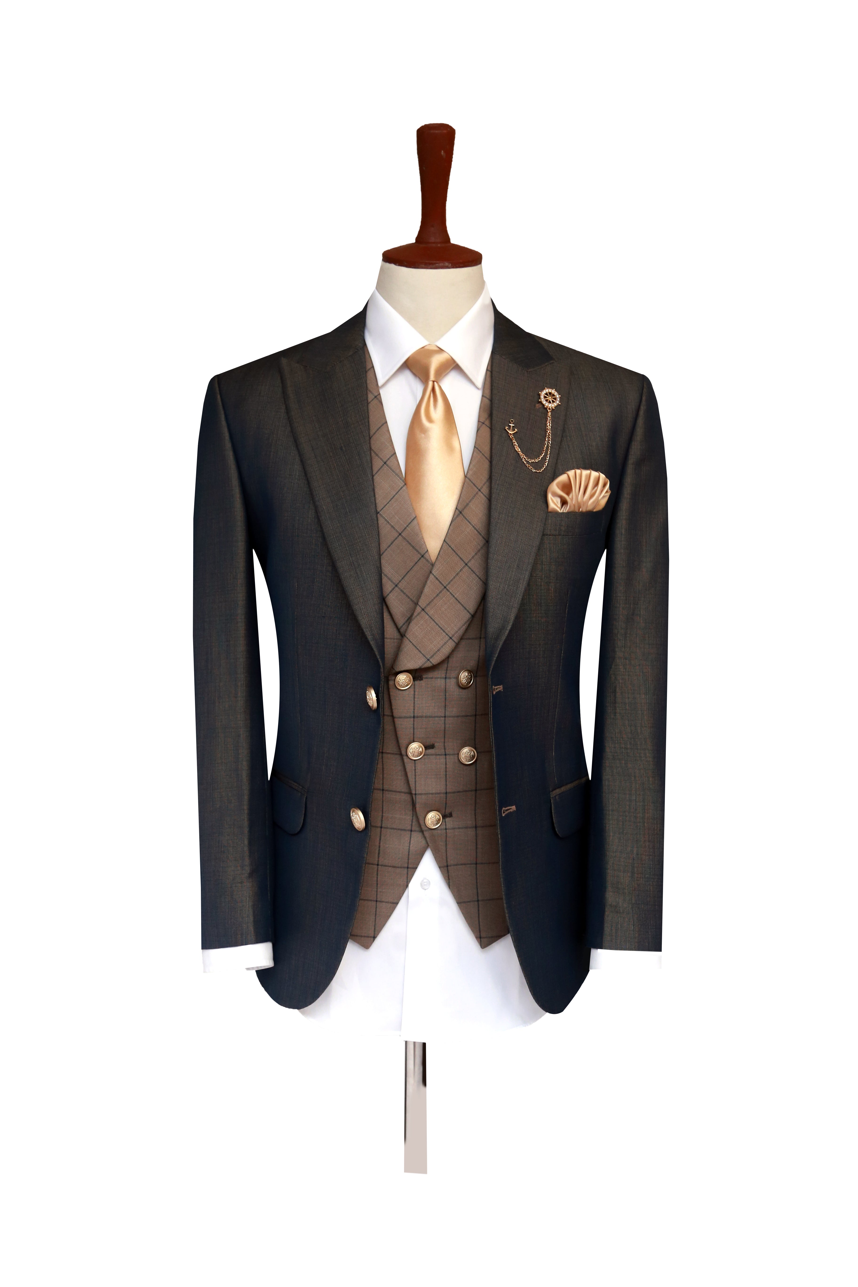 Elegant Brownish Green 3 Piece Suit