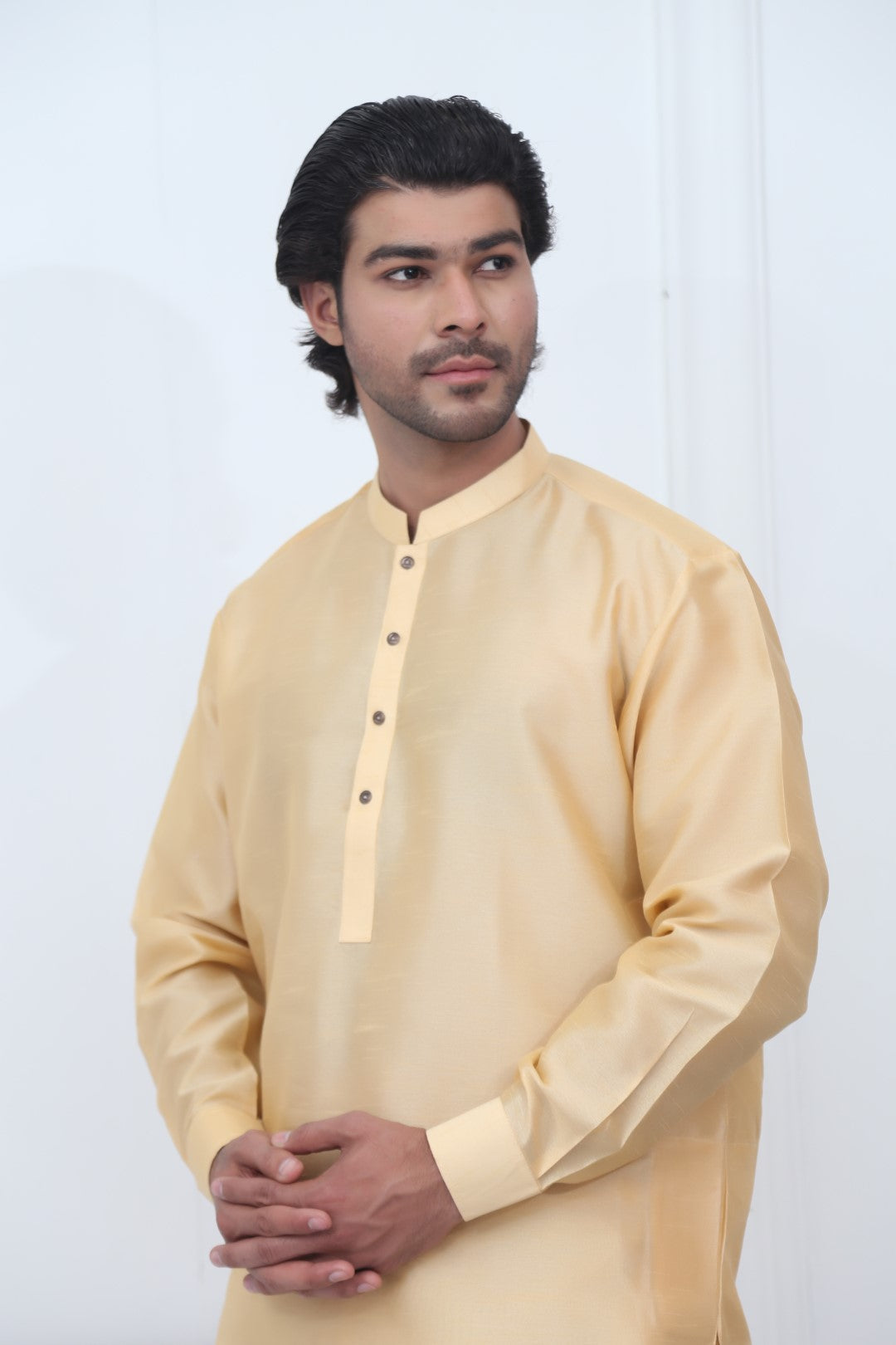 Classic Raw Silk Golden Kurta Pajama Rose Gold
