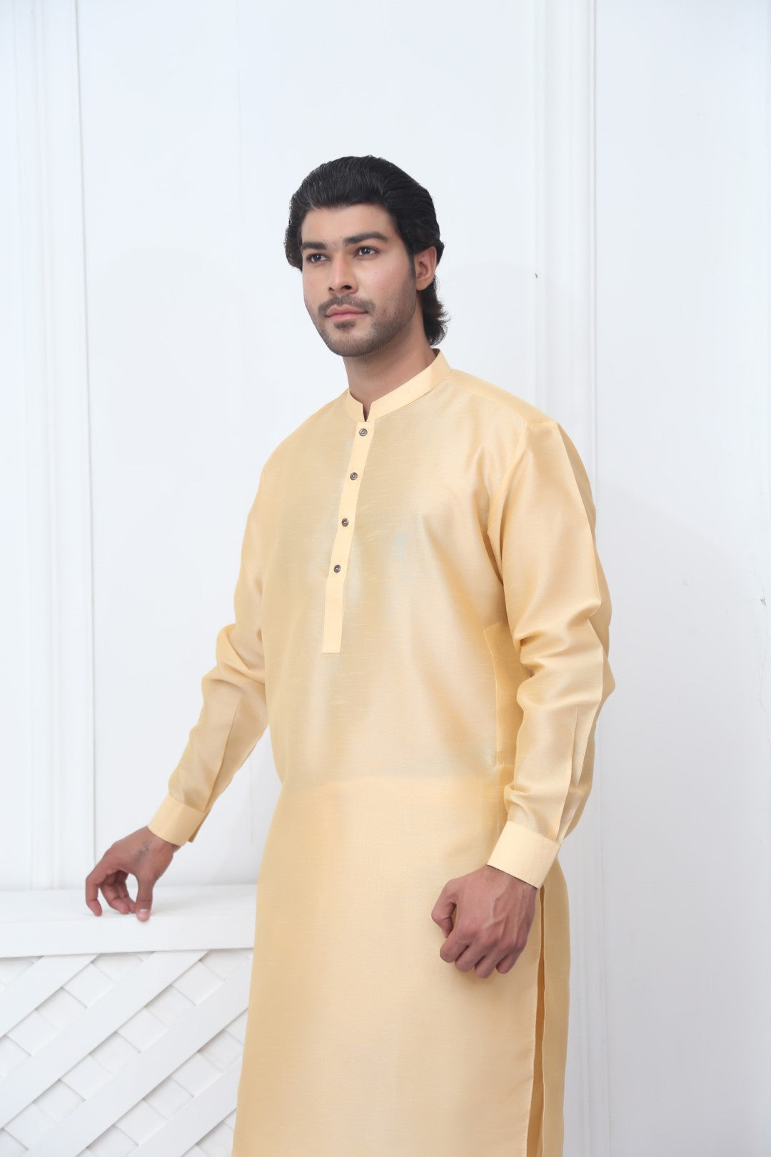 Classic Raw Silk Golden Kurta Pajama Rose Gold