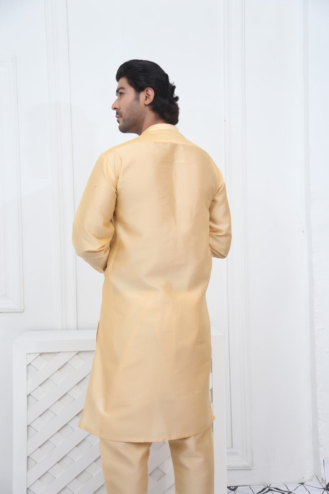 Classic Raw Silk Golden Kurta Pajama Rose Gold
