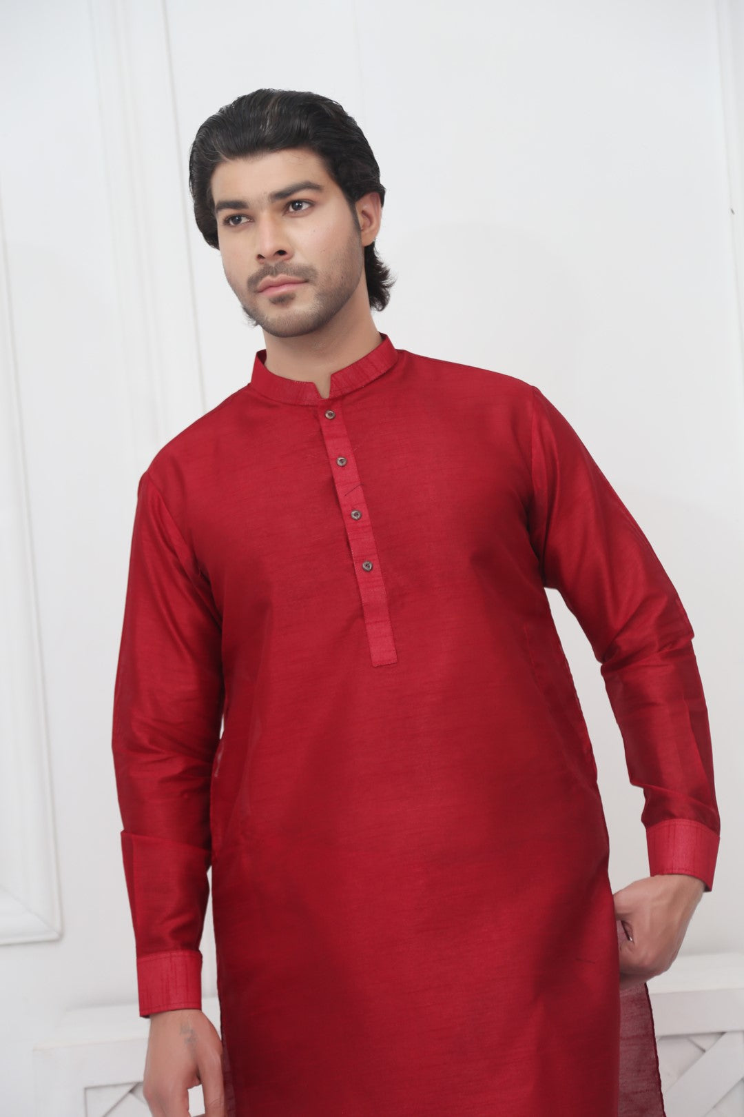 Classic Raw Silk Rose Red Kurta Pajama Rose Red