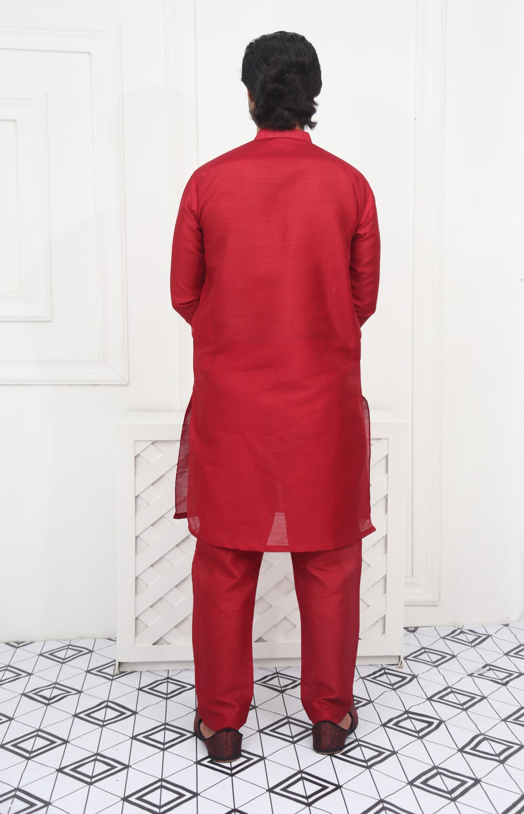 Classic Raw Silk Rose Red Kurta Pajama Rose Red