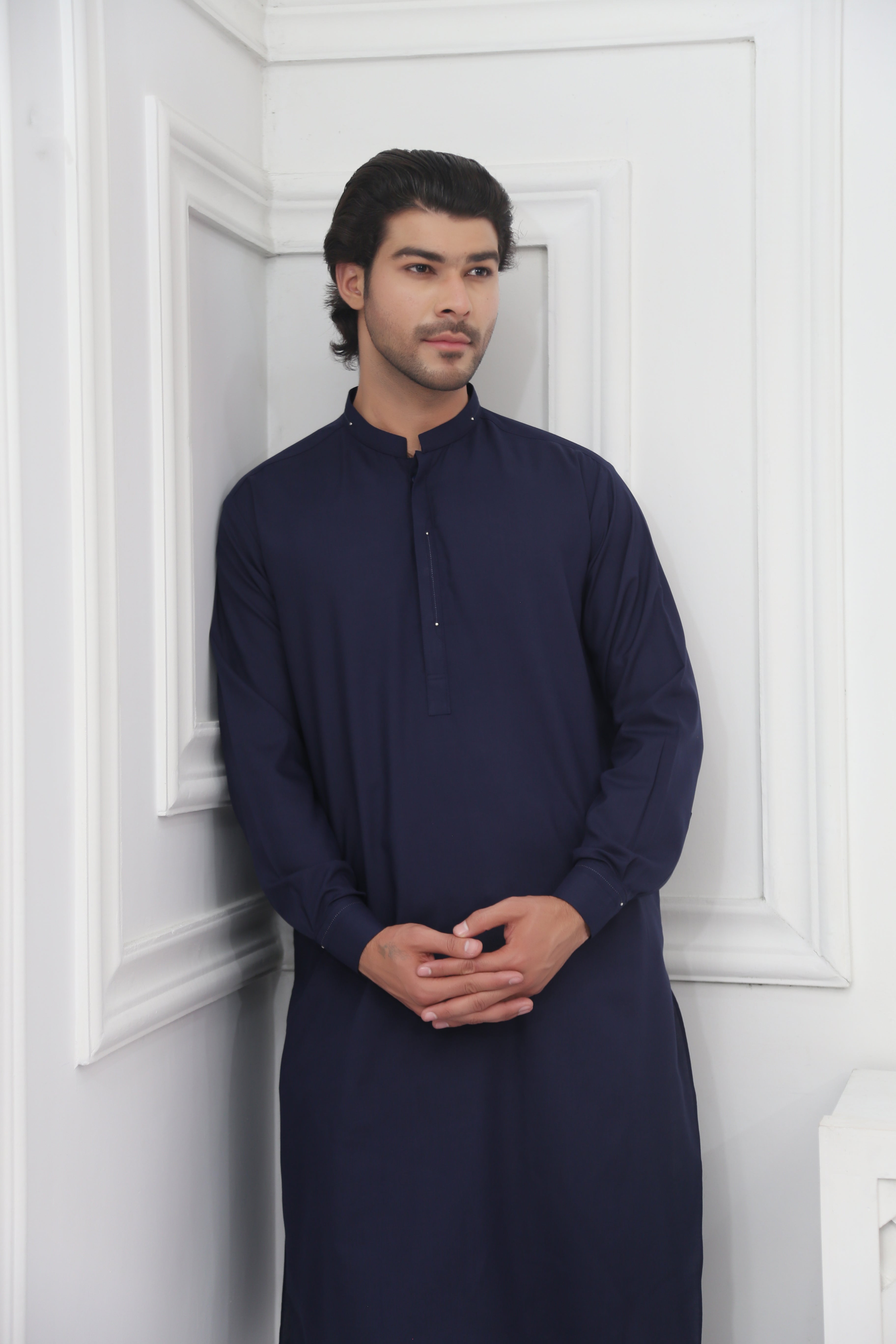Blended Designer WnW NavyBlue Kurta Pajama Navy Blue