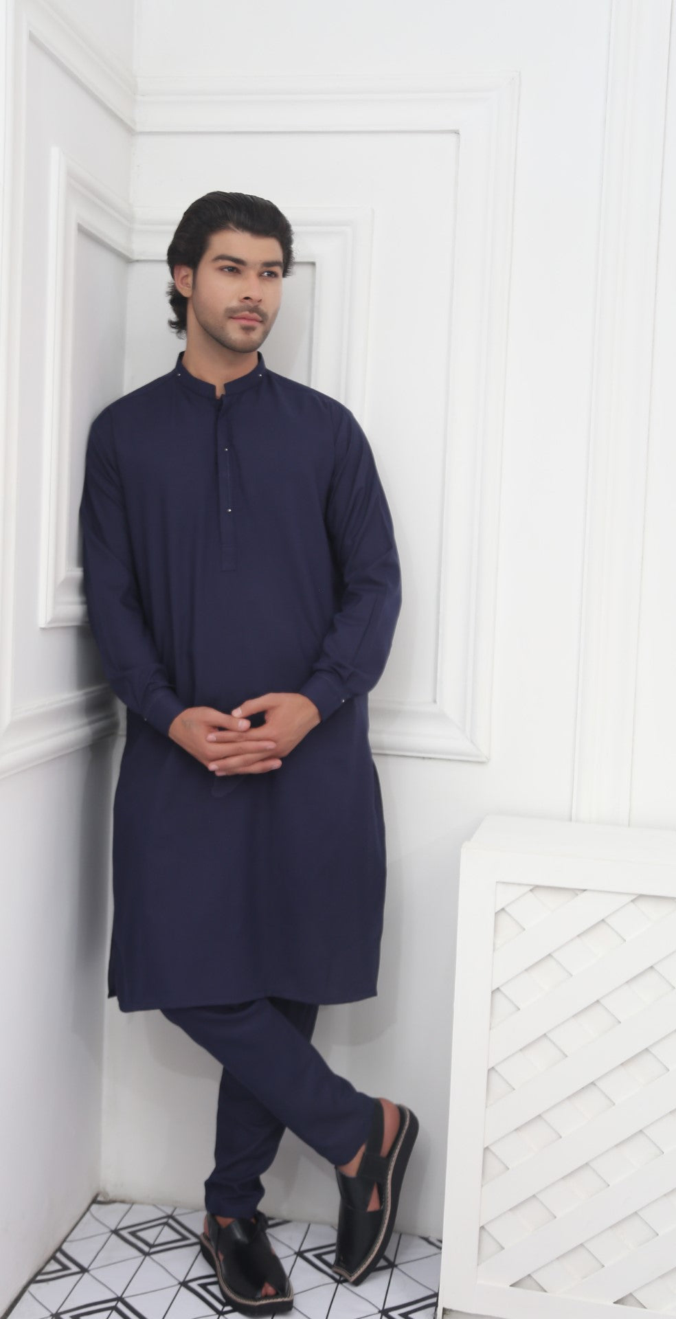 Blended Designer WnW NavyBlue Kurta Pajama Navy Blue