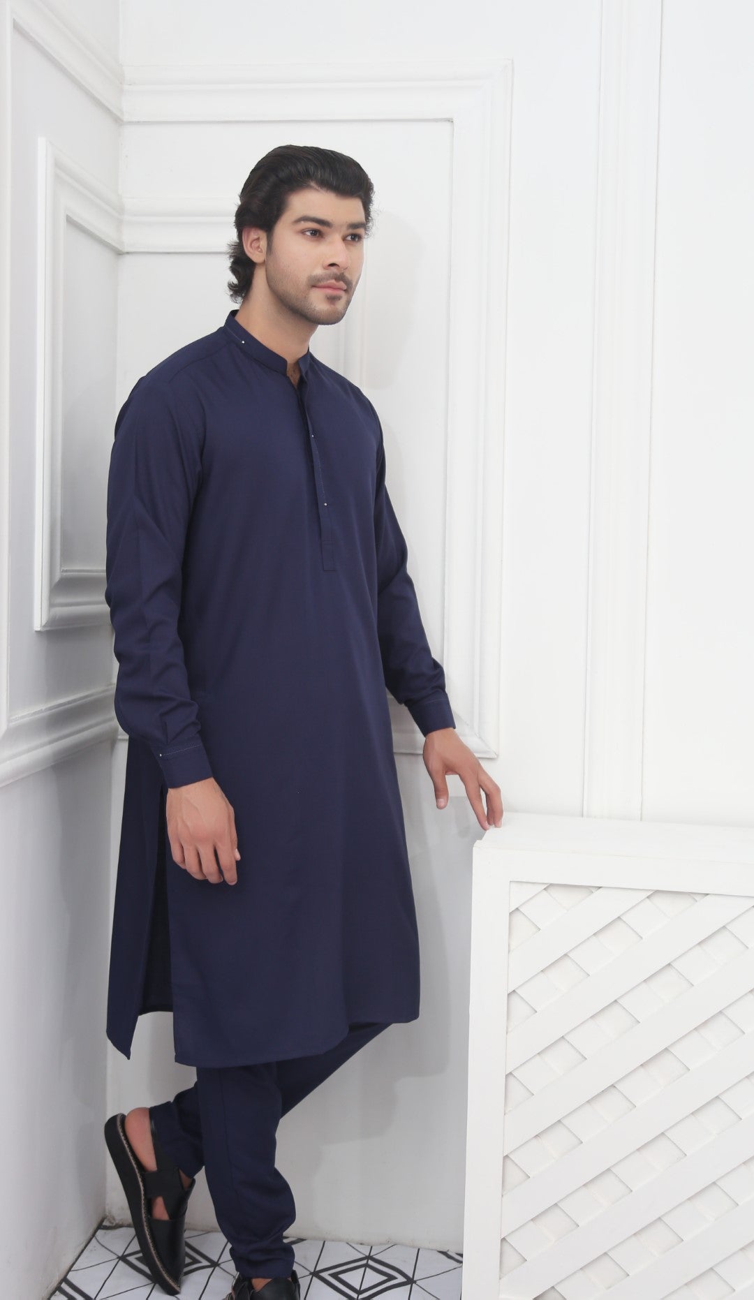Blended Designer WnW NavyBlue Kurta Pajama Navy Blue