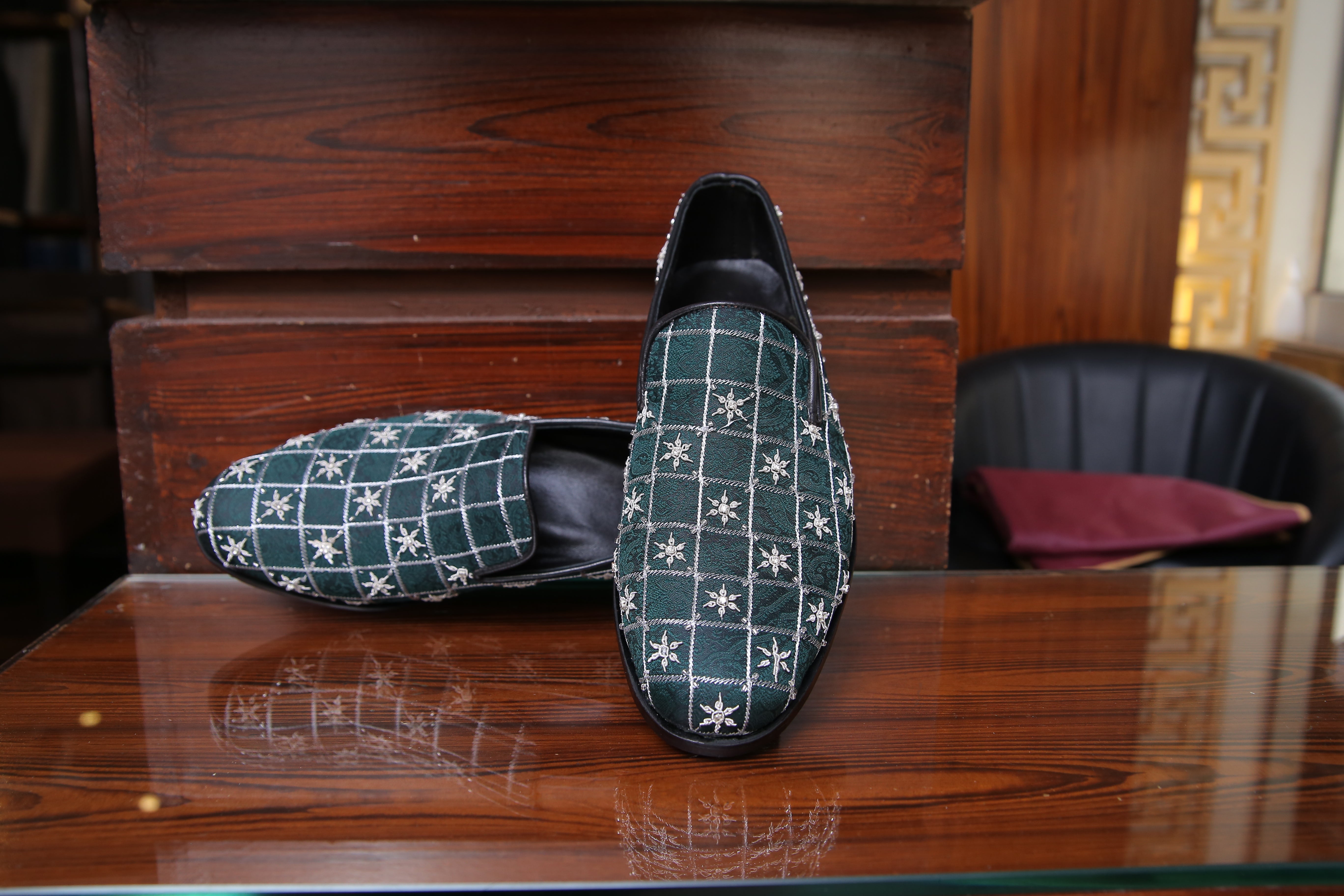 Green Silver Custom Designer Shoes Green Silver