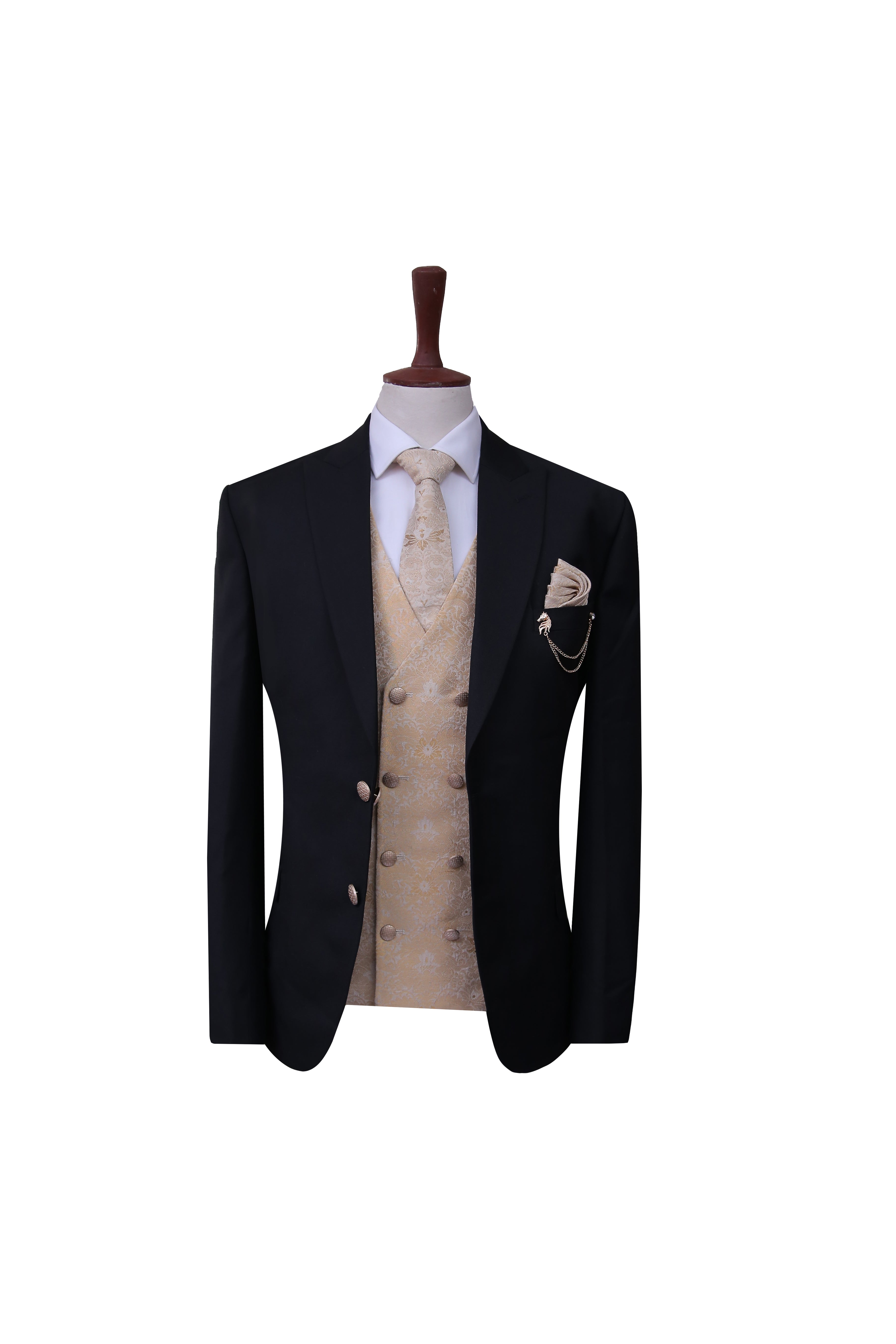 Regal Elegant Black Three-Piece Suit for Men