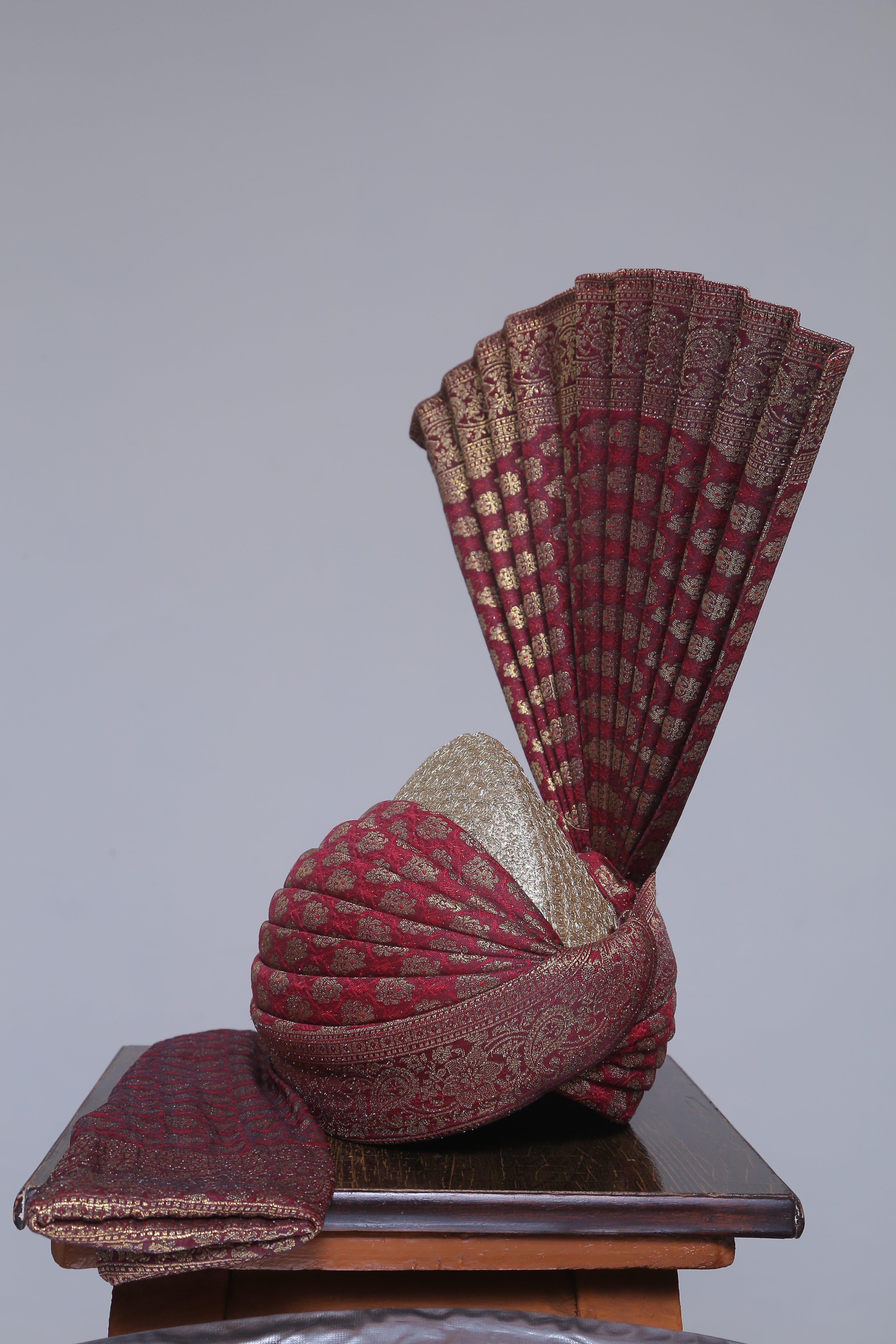 Jamawar Maroon Gold Aitchison Turban