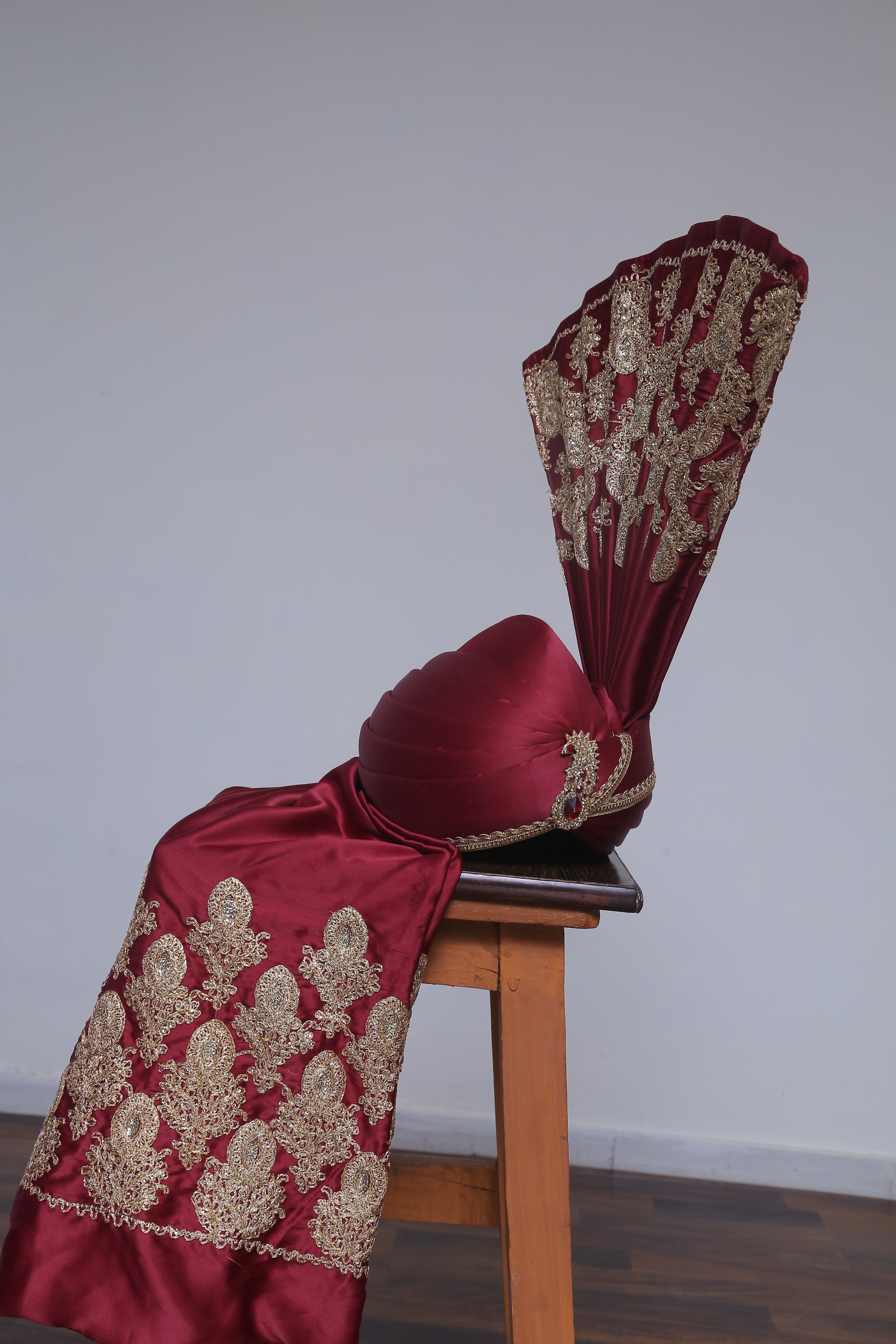 Maroon Golden Designer Aitchison Turban
