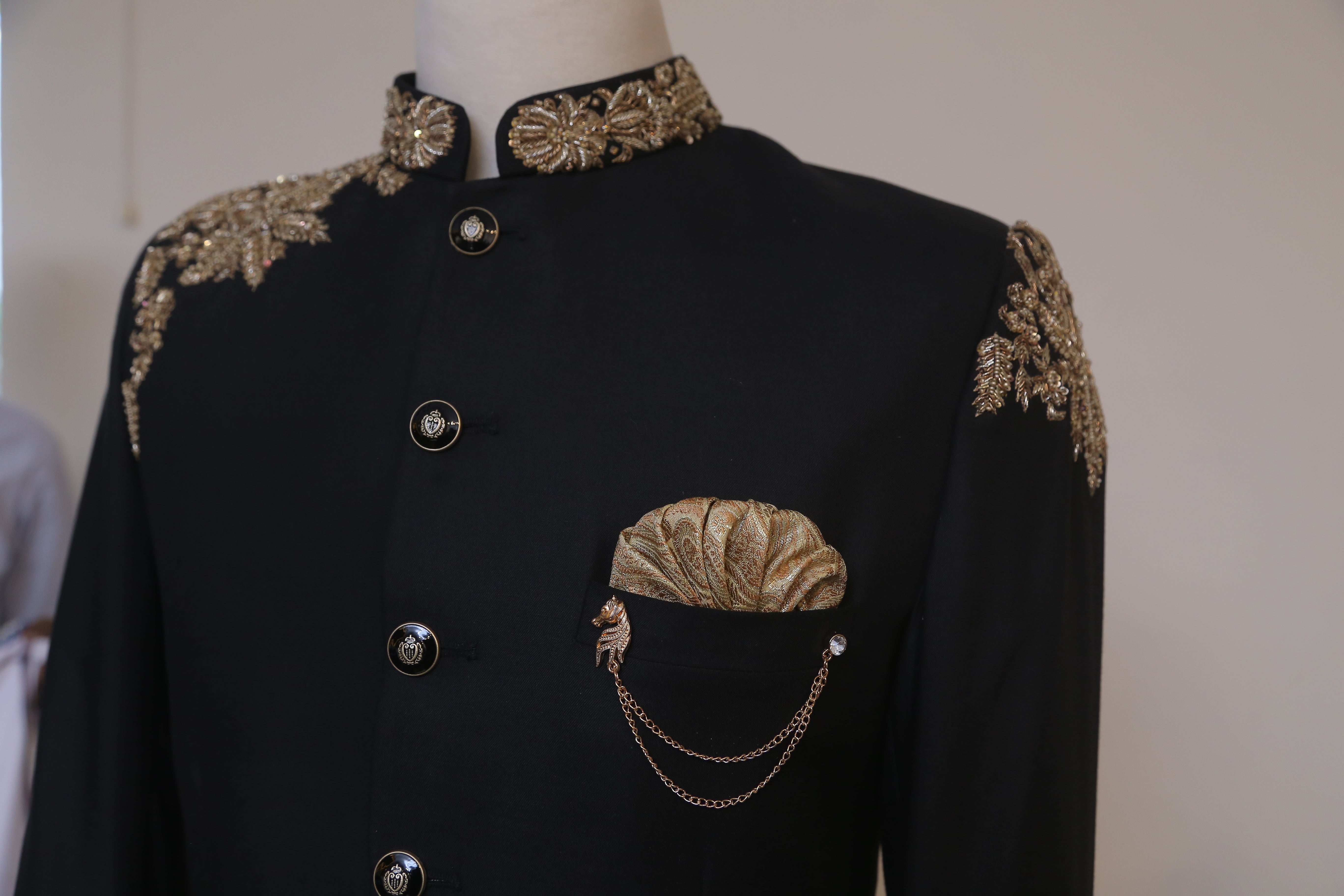 Black Shoulder Work Prince Coat Black