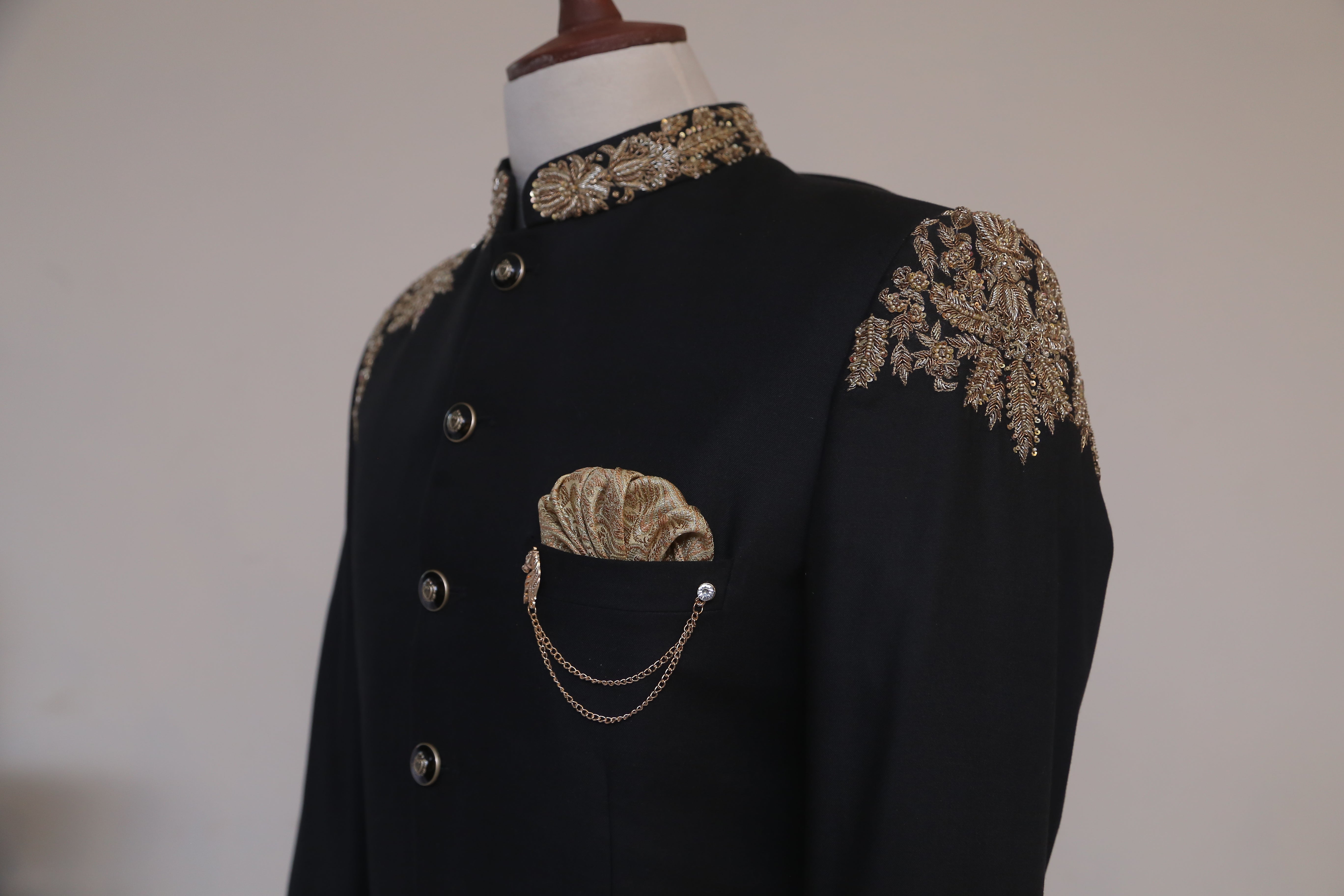 Black Shoulder Work Prince Coat Black