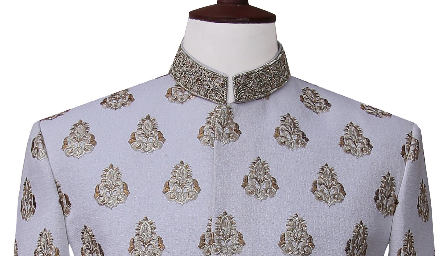 Groom Luxury White Border Sherwani Ivory White