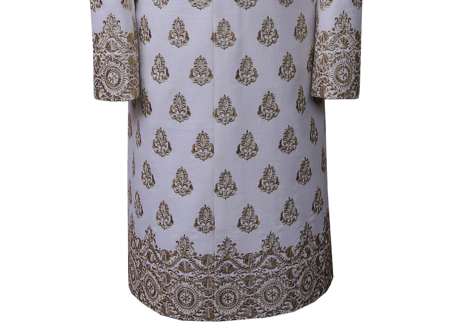 Groom Luxury White Border Sherwani Ivory White