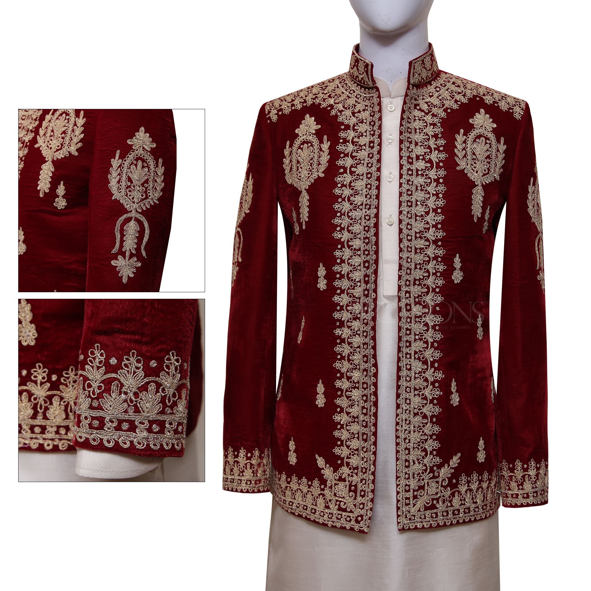 Maroon & Golden Prince Coat Maroon